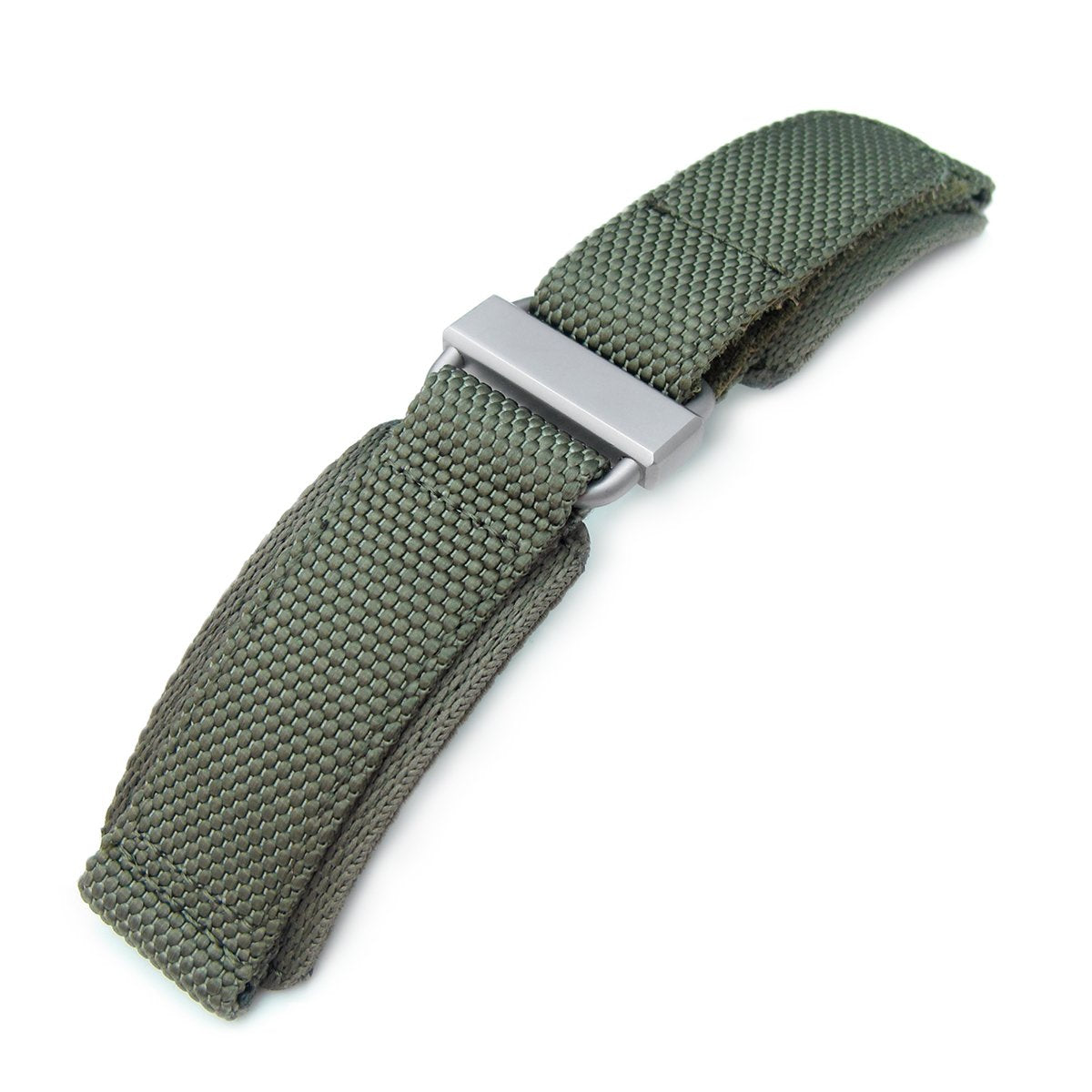 22mm MiLTAT Honeycomb Military Green Nylon Velcro Fastener Watch Strap, Brushed Stainless Buckle, XL