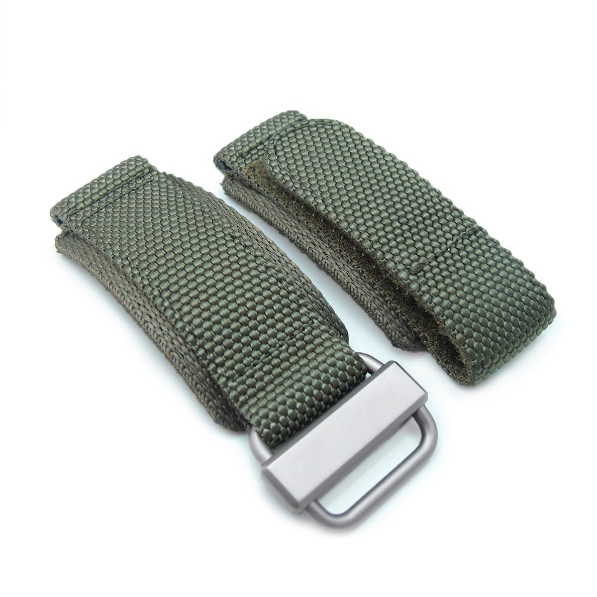 22mm MiLTAT Honeycomb Military Green Nylon Velcro Fastener Watch Strap, Brushed Stainless Buckle, XL