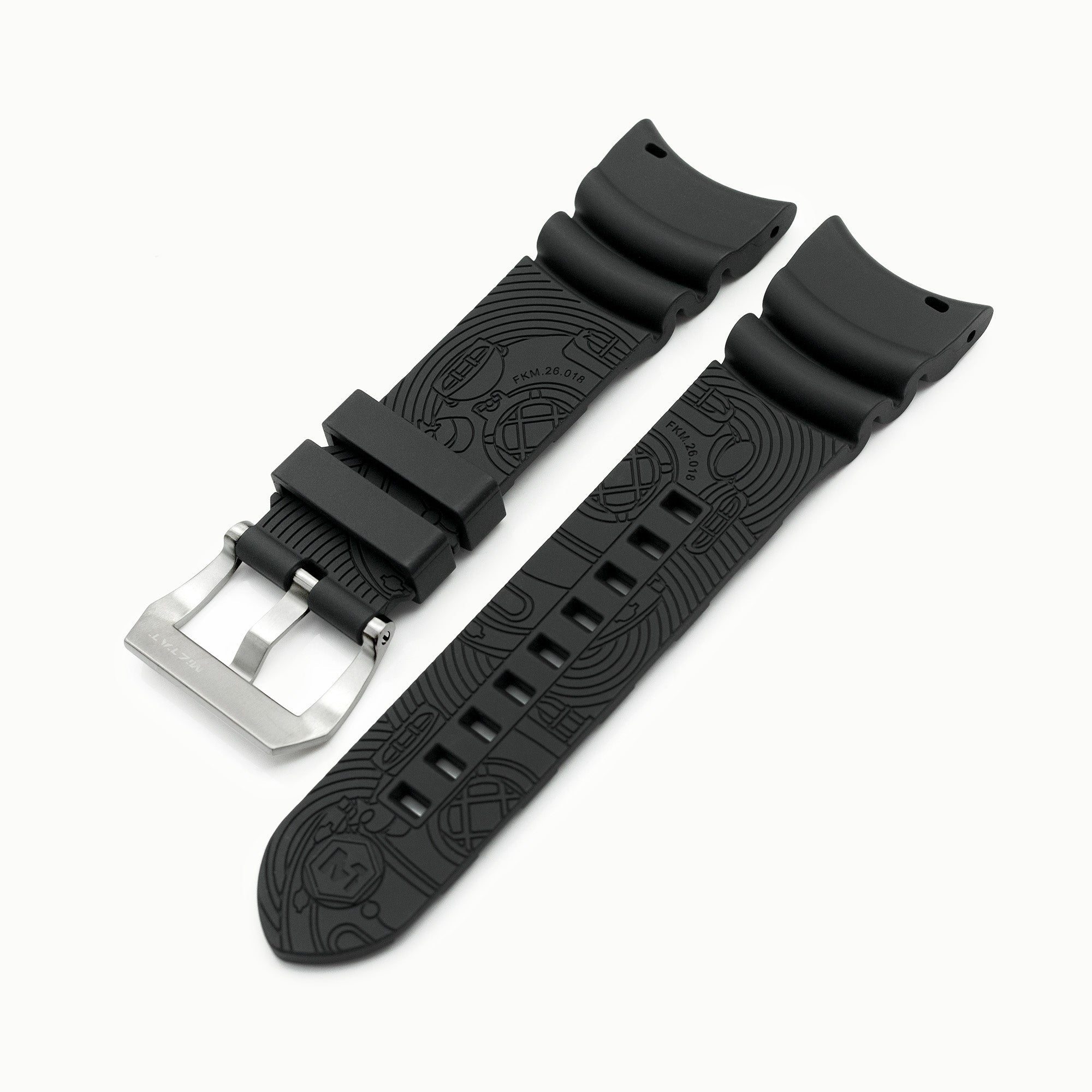 26mm Q.R. Firewave Resilient Curved End FKM rubber Watch Strap, Black