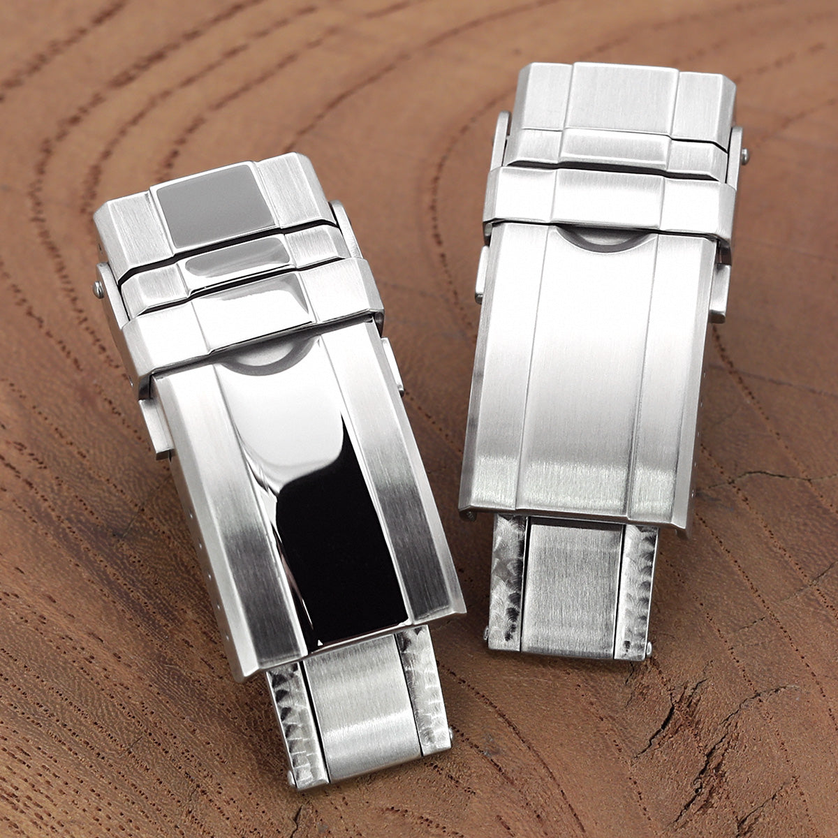 16mm, 18mm or 20mm Solid 316L Stainless Steel Double Locks Turning Clasp, Button Control, Brushed