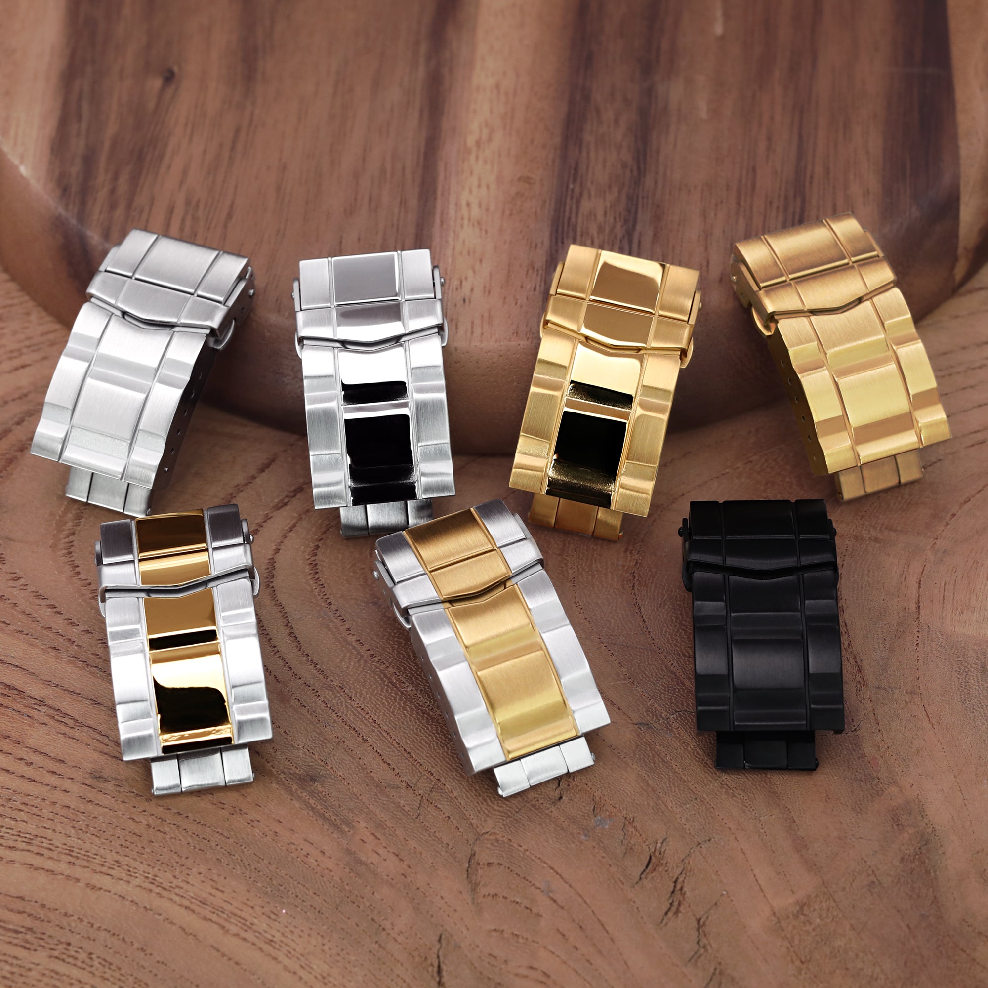 16mm, 18mm or 20mm Solid 316L Stainless Steel Double Locks SUB Diver Clasp, Button Control, Brushed