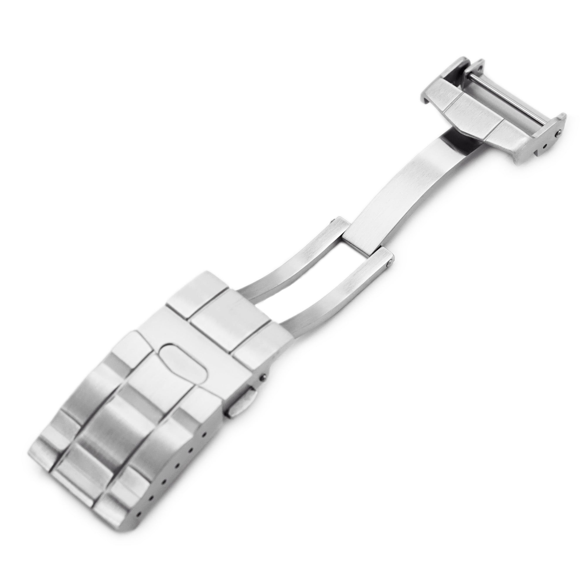 16mm, 18mm or 20mm Solid 316L Stainless Steel Double Locks SUB Diver Clasp, Button Control, Brushed