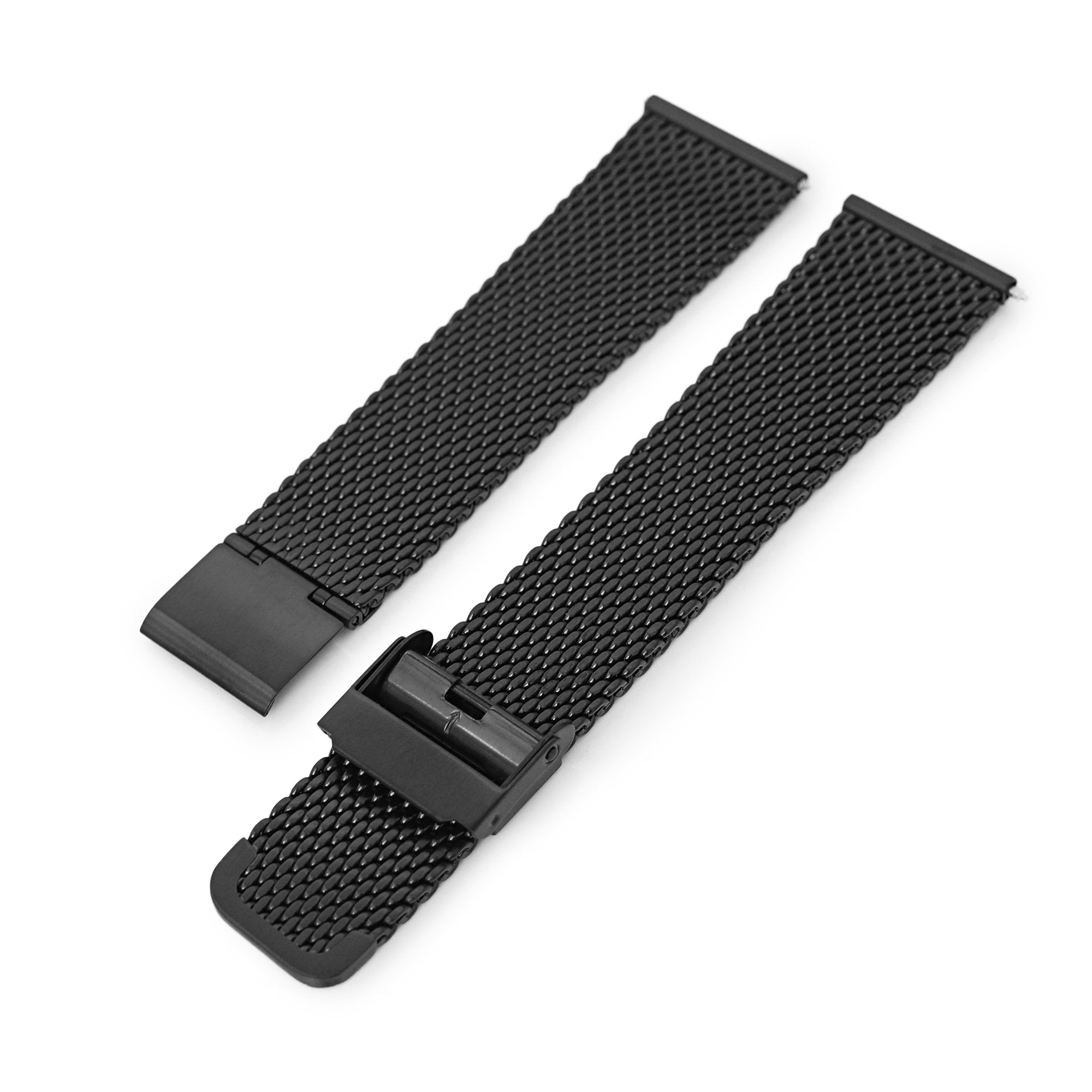 Quick Release Tapered Milanese Mesh Watch Band, 19mm, 20mm, 21mm or 22mm, PVD Black