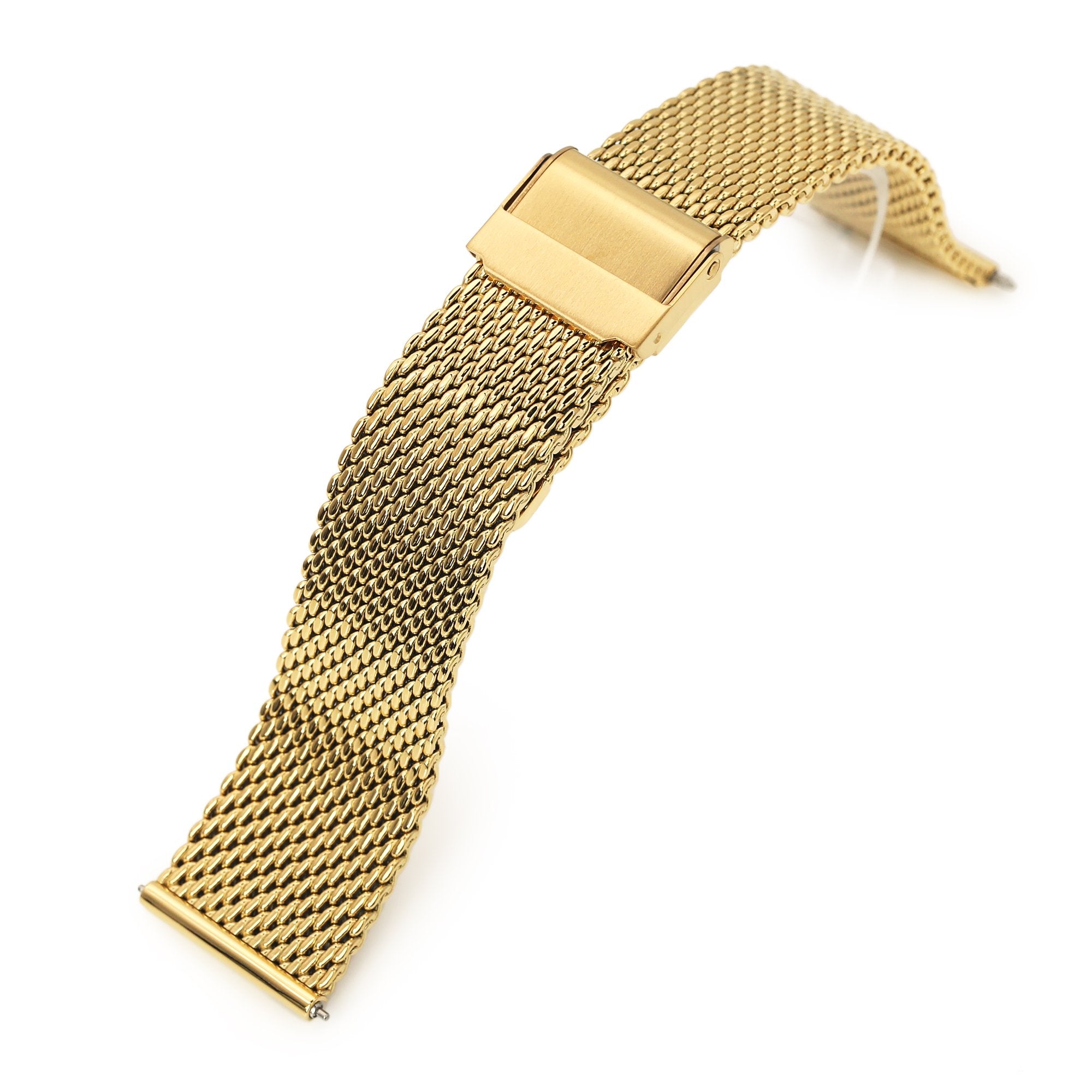 Quick Release Tapered Milanese Mesh Watch Band, 19mm, 20mm, 21mm or 22mm, IP Gold