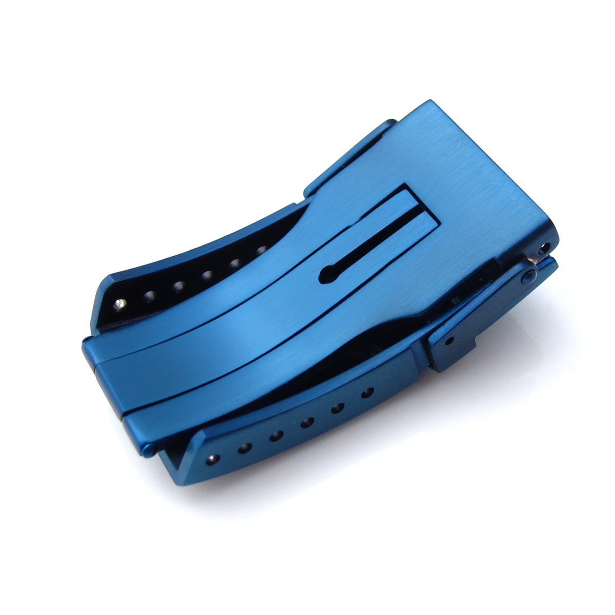 18mm, 20mm or 22mm Stainless Steel Button Chamfer double locks Diver Clasp for Watch Band, IP Blue