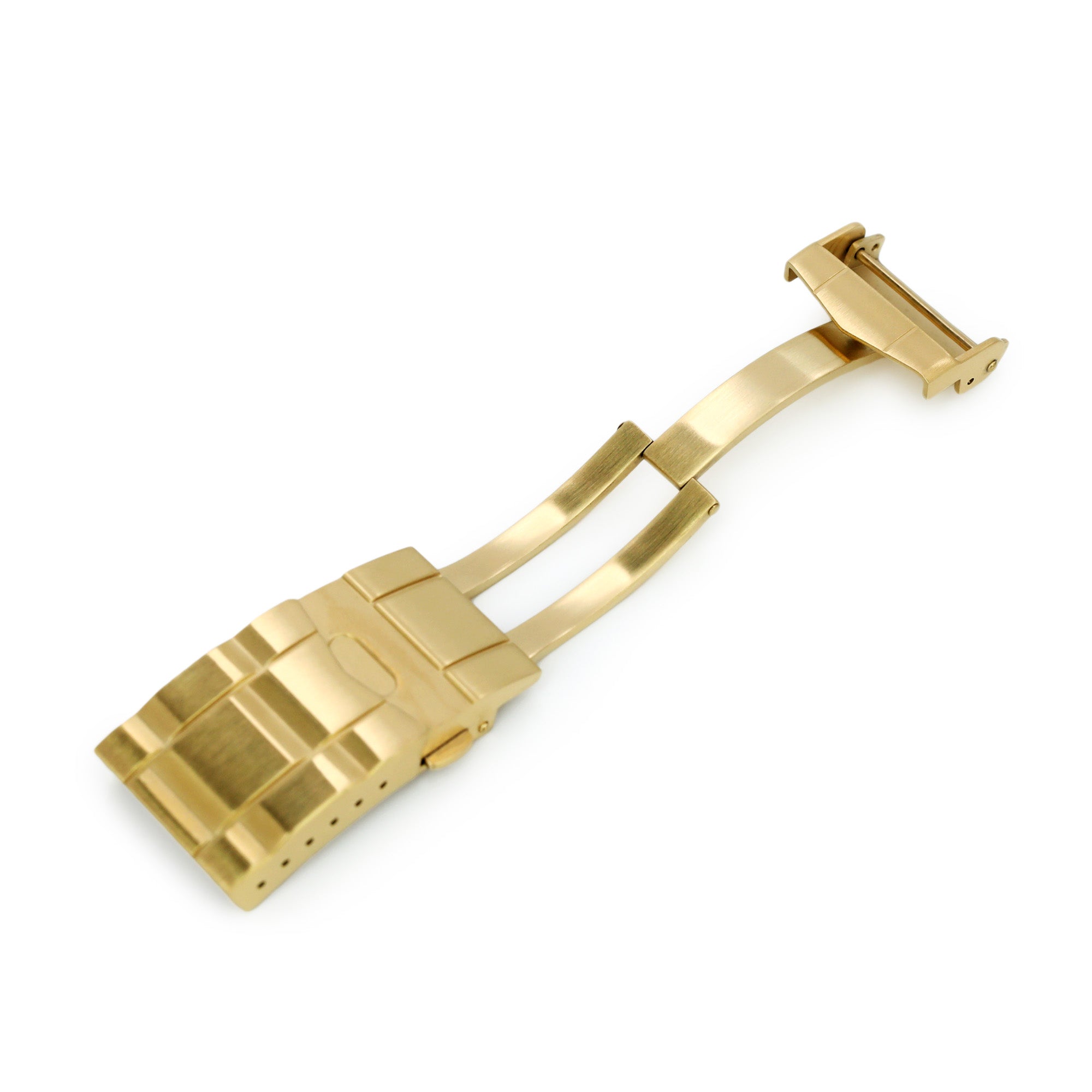 16mm or 18mm Solid 316L Stainless Steel Double Locks SUB Diver Clasp, Button Control, Brushed IP Gold