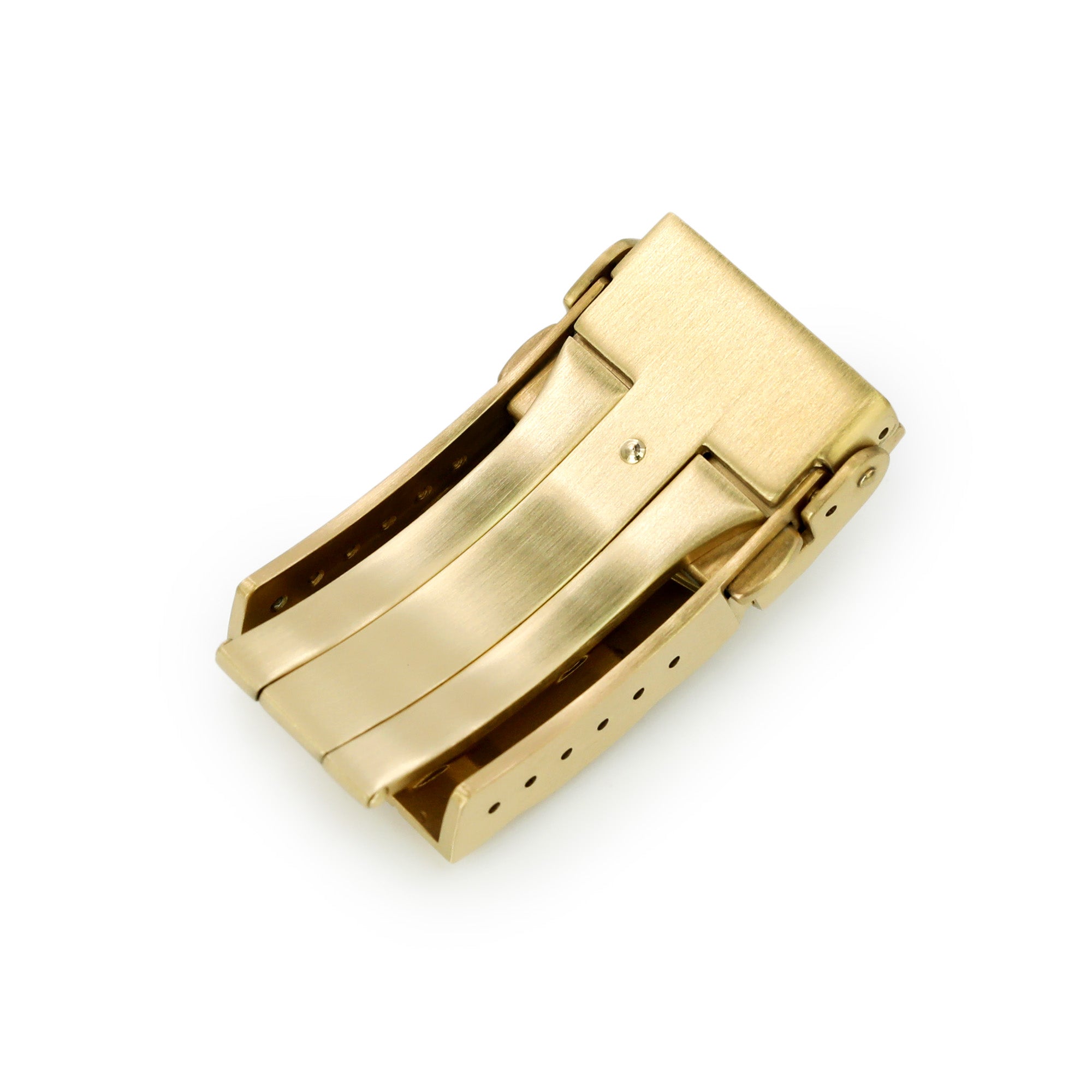 16mm or 18mm Solid 316L Stainless Steel Double Locks SUB Diver Clasp, Button Control, Brushed IP Gold