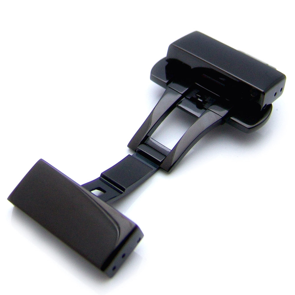 20mm, 22mm, 24mm Deployment Buckle / Clasp, IP Polish Black Stainless Steel with Release Button