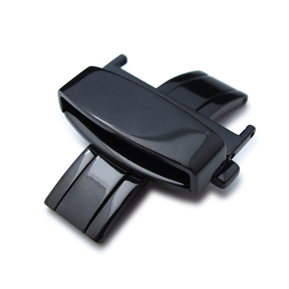 24mm Deployant Buckle / Clasp, PVD Black(polish) Stainless Steel with Release Button