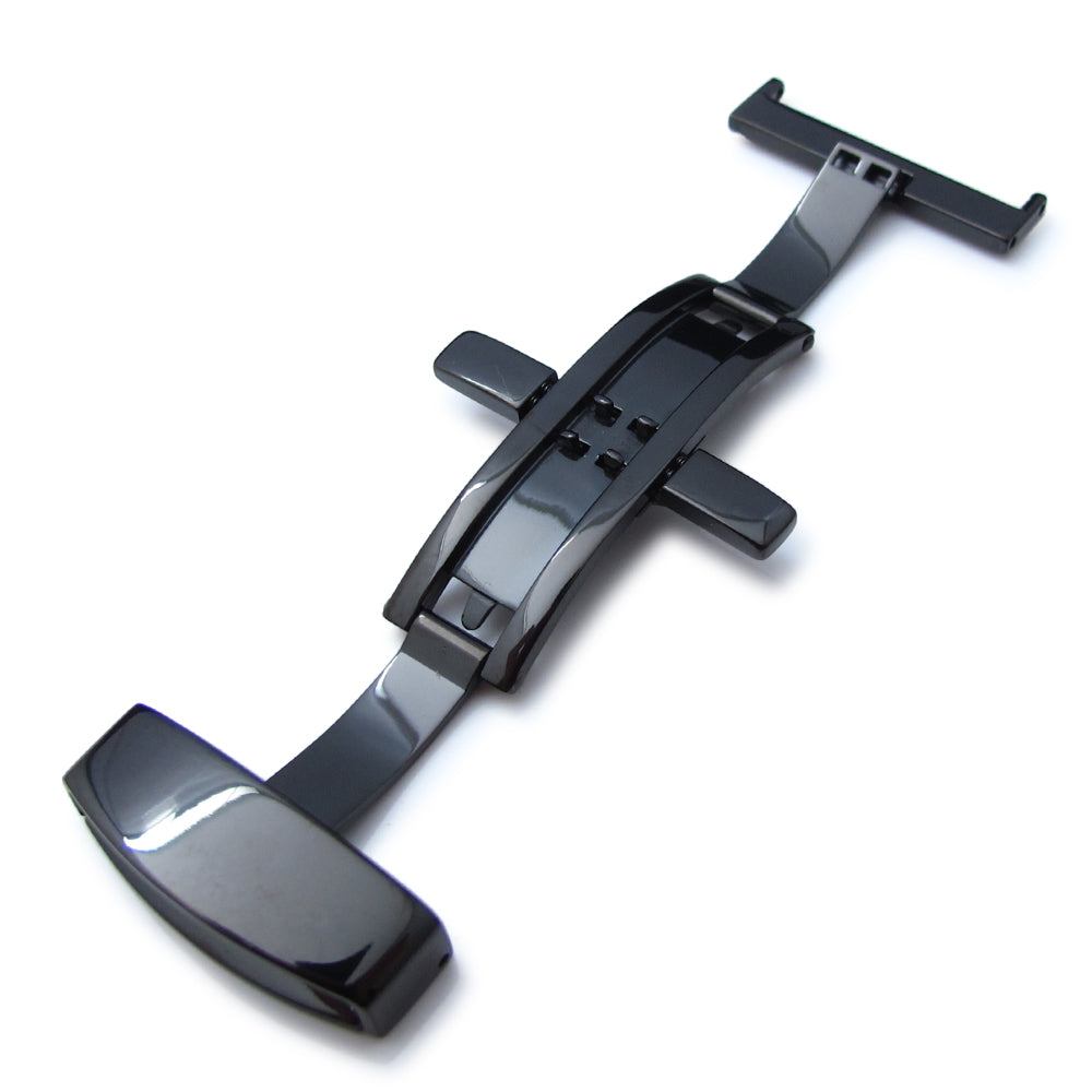 24mm Deployant Buckle / Clasp, PVD Black(polish) Stainless Steel with Release Button