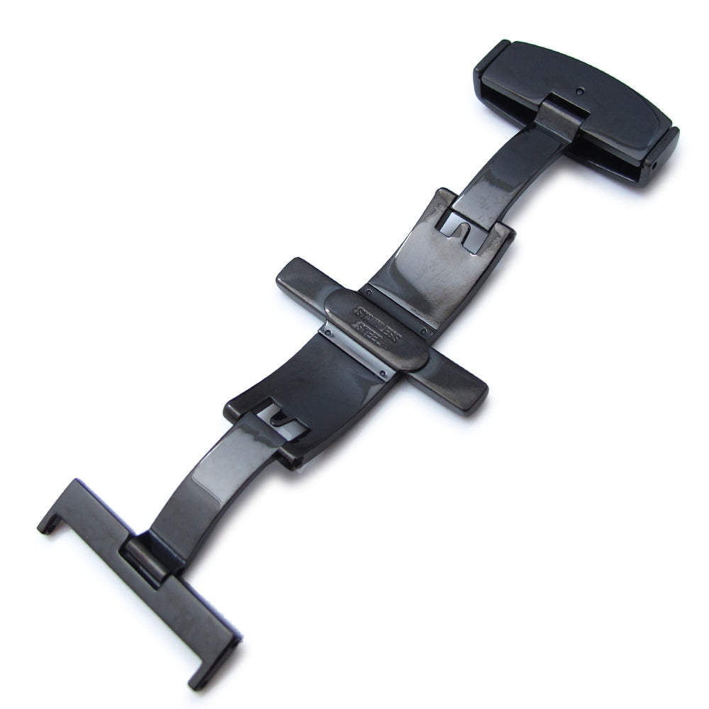 24mm Deployant Buckle / Clasp, PVD Black(polish) Stainless Steel with Release Button