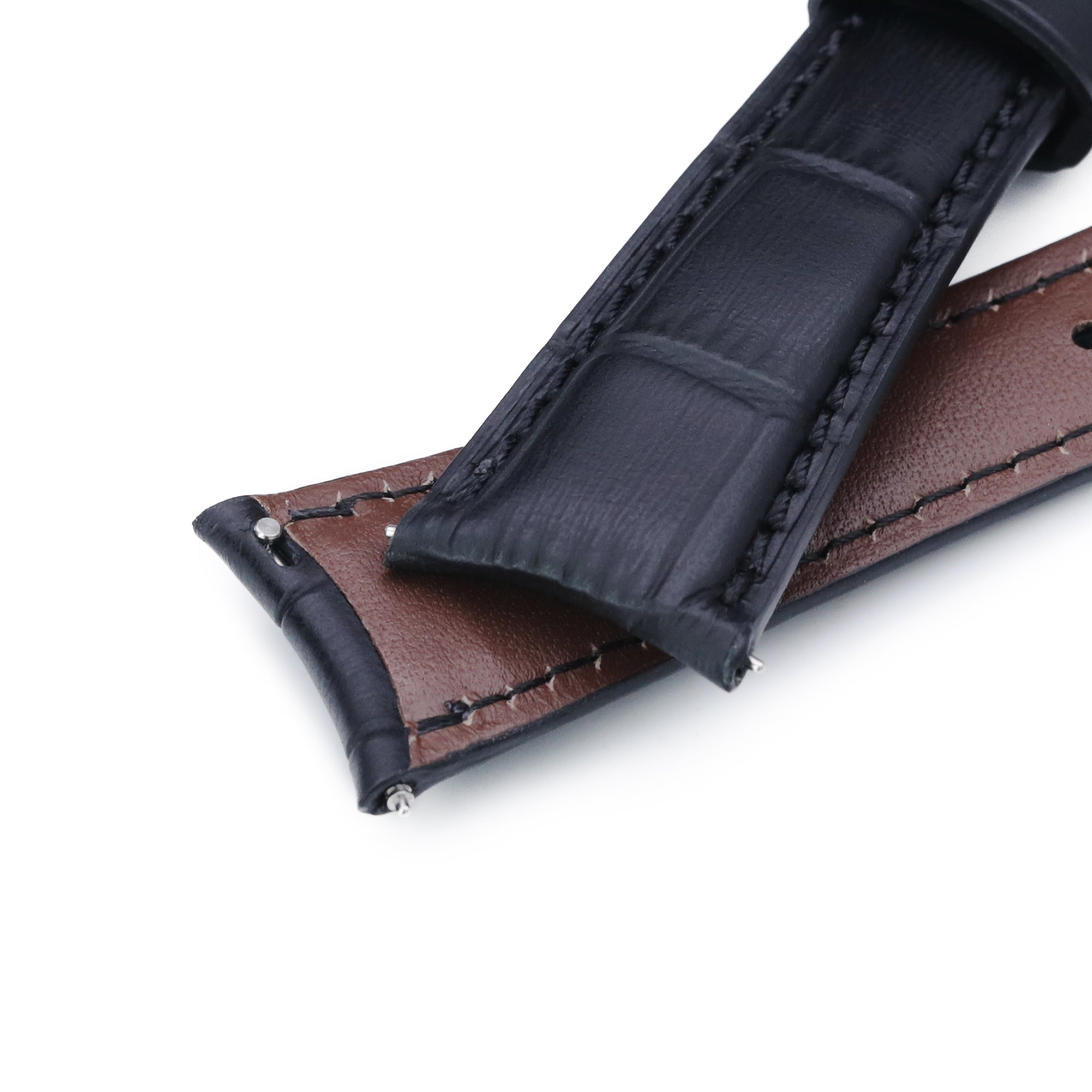 Q.R. 19mm or 21mm Black CrocoCalf (Croco Grain) Semi-Curved Watch Band