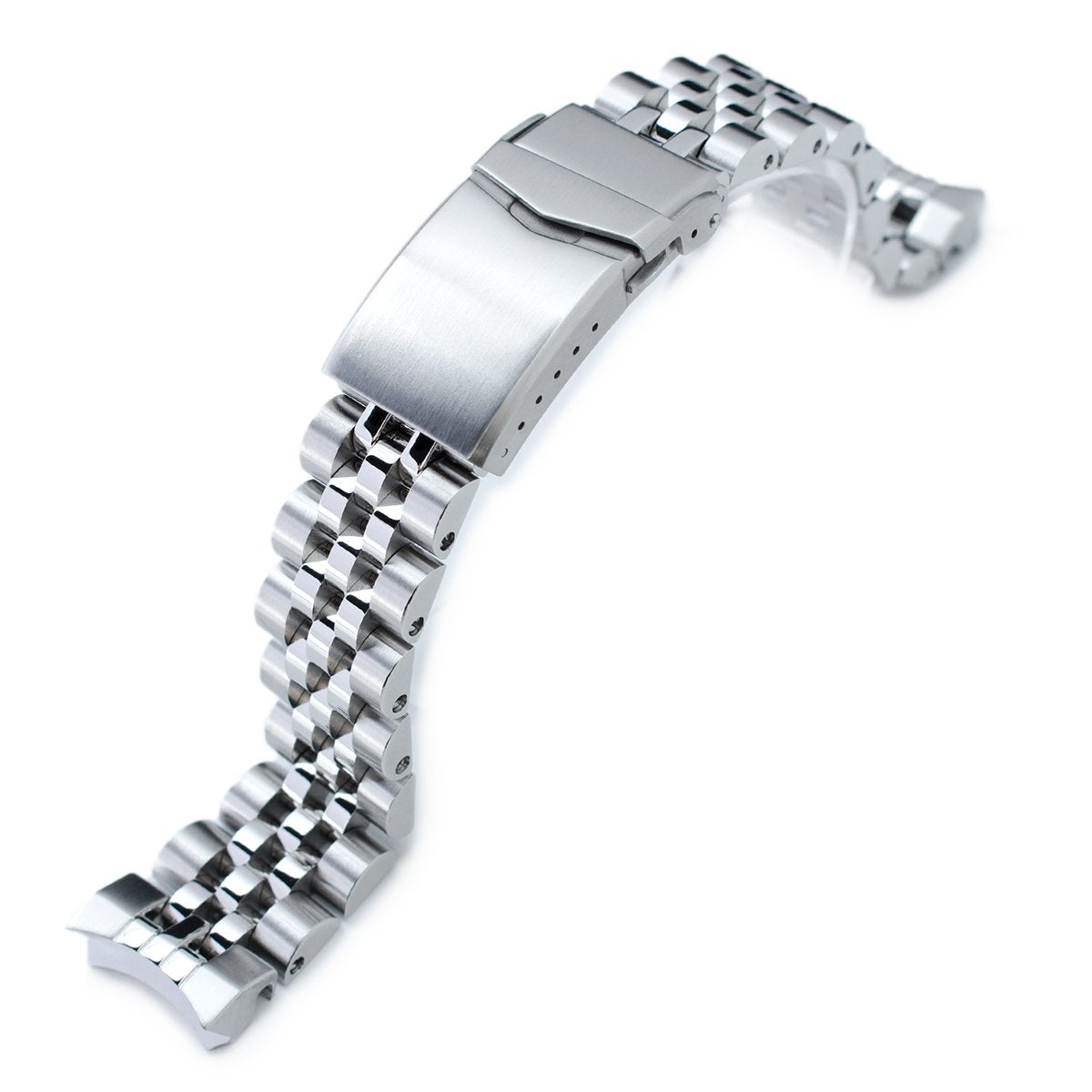 20mm Angus-J Louis JUB Watch Band for Seiko Sumo SBDC001 SBDC031 SBDC081, Stainless Steel - Brushed, Polished Center Links, V Diver Clasp