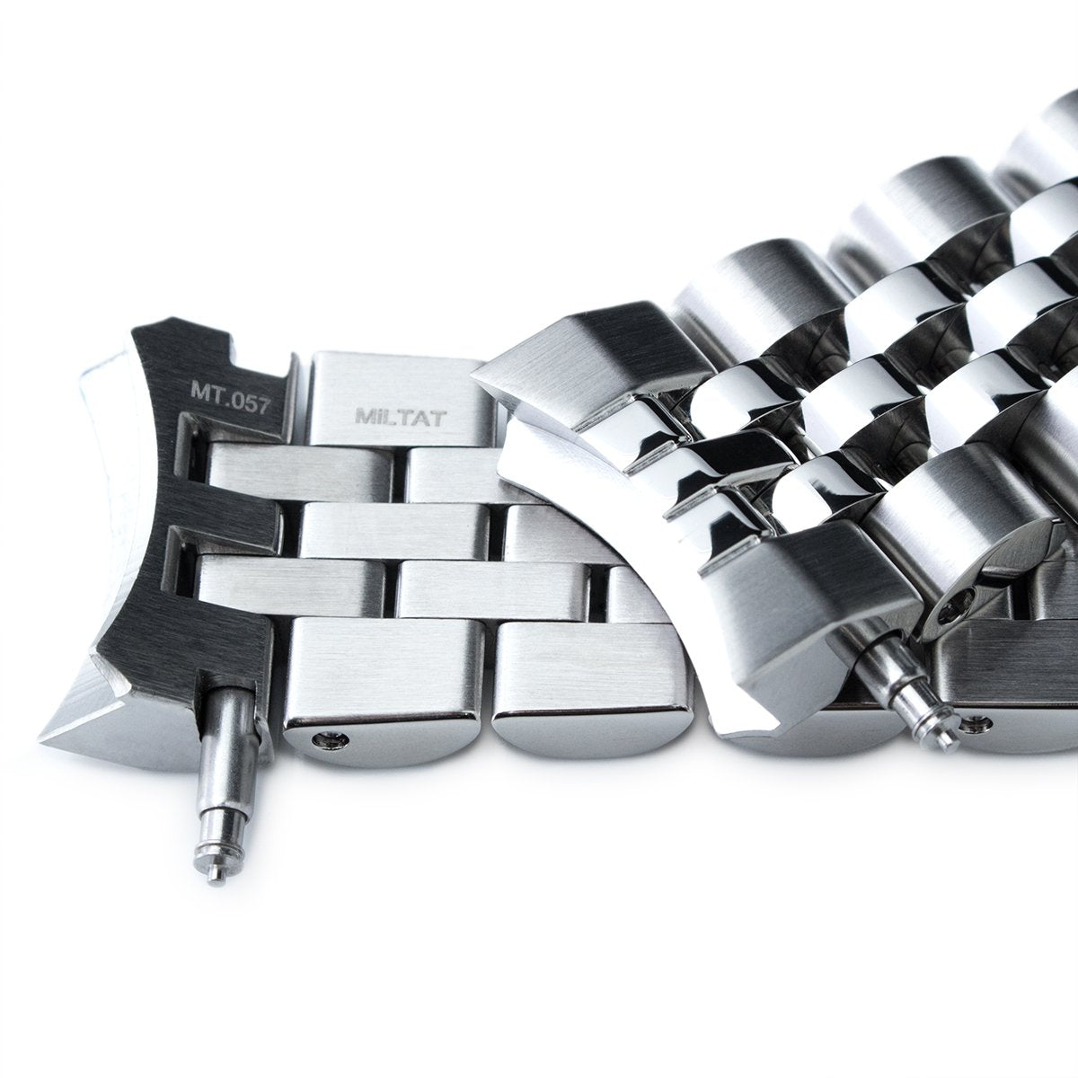 20mm Angus-J Louis JUB Watch Band for Seiko Sumo SBDC001 SBDC031 SBDC081, Stainless Steel - Brushed, Polished Center Links, V Diver Clasp