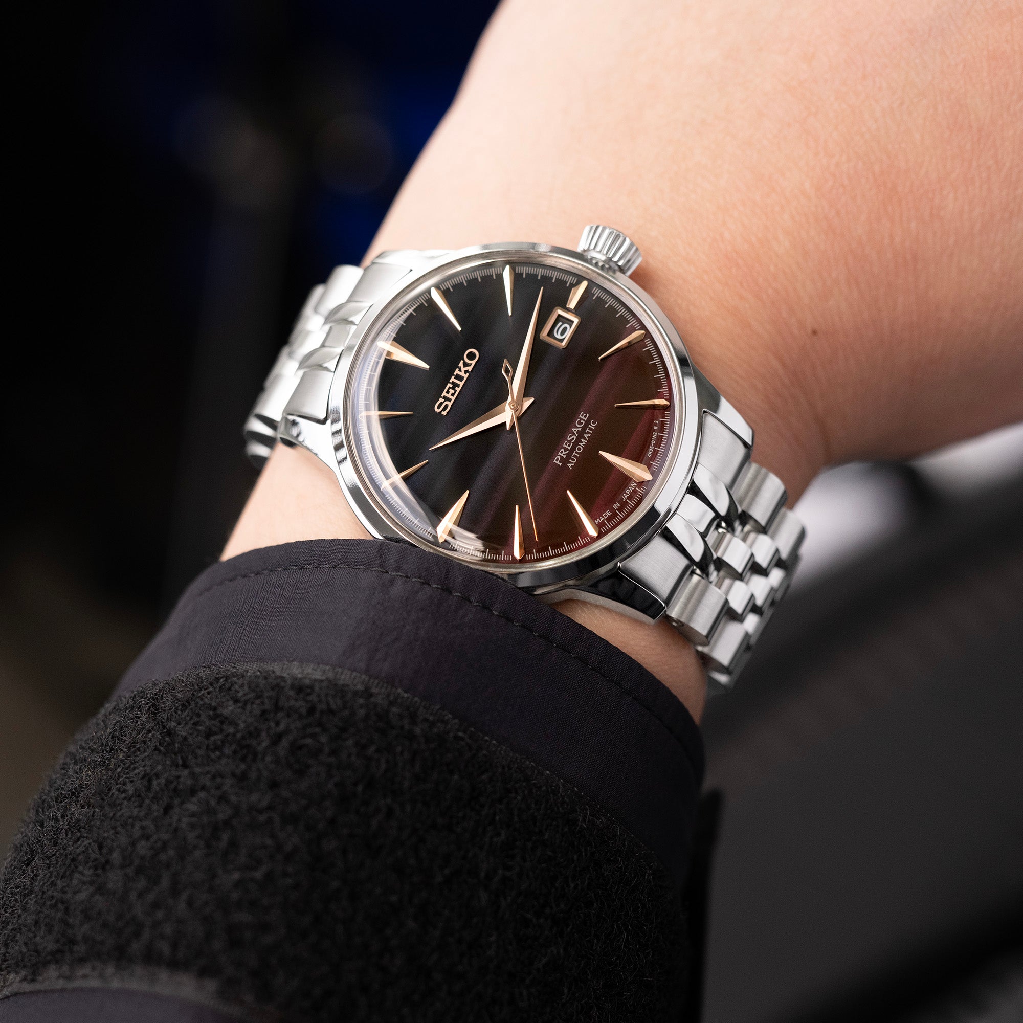 20mm Angus-J Louis Watch Band for Seiko Cocktail SRPB41 SSA345 SSA341, Stainless Steel - Brushed with Polished Center, V Diver Clasp