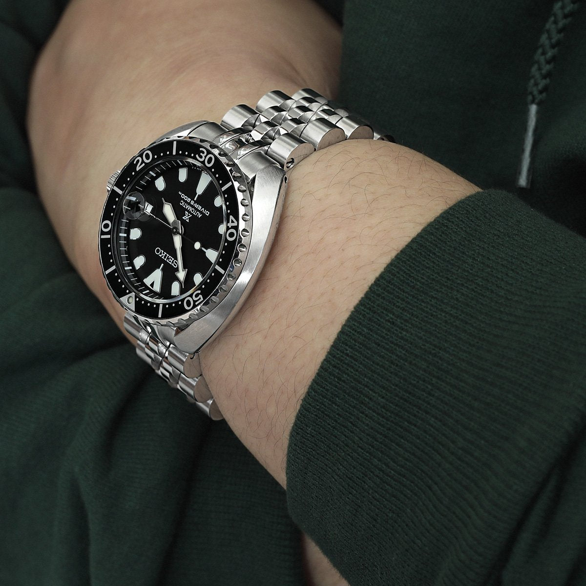 20mm Angus-J Louis Watch Band for Seiko Mini Turtles SRPC35 SBDY109 SBDY085, Stainless Steel - Brushed with Polished Center, V Diver Clasp