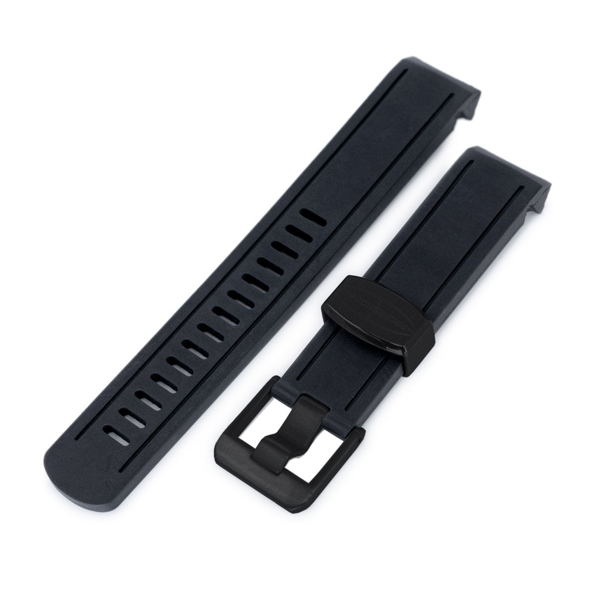 20mm Crafter Blue - Black Rubber Curved Lug Watch Band compatible with Seiko Black Sumo SPB125J1, PVD Black Buckle