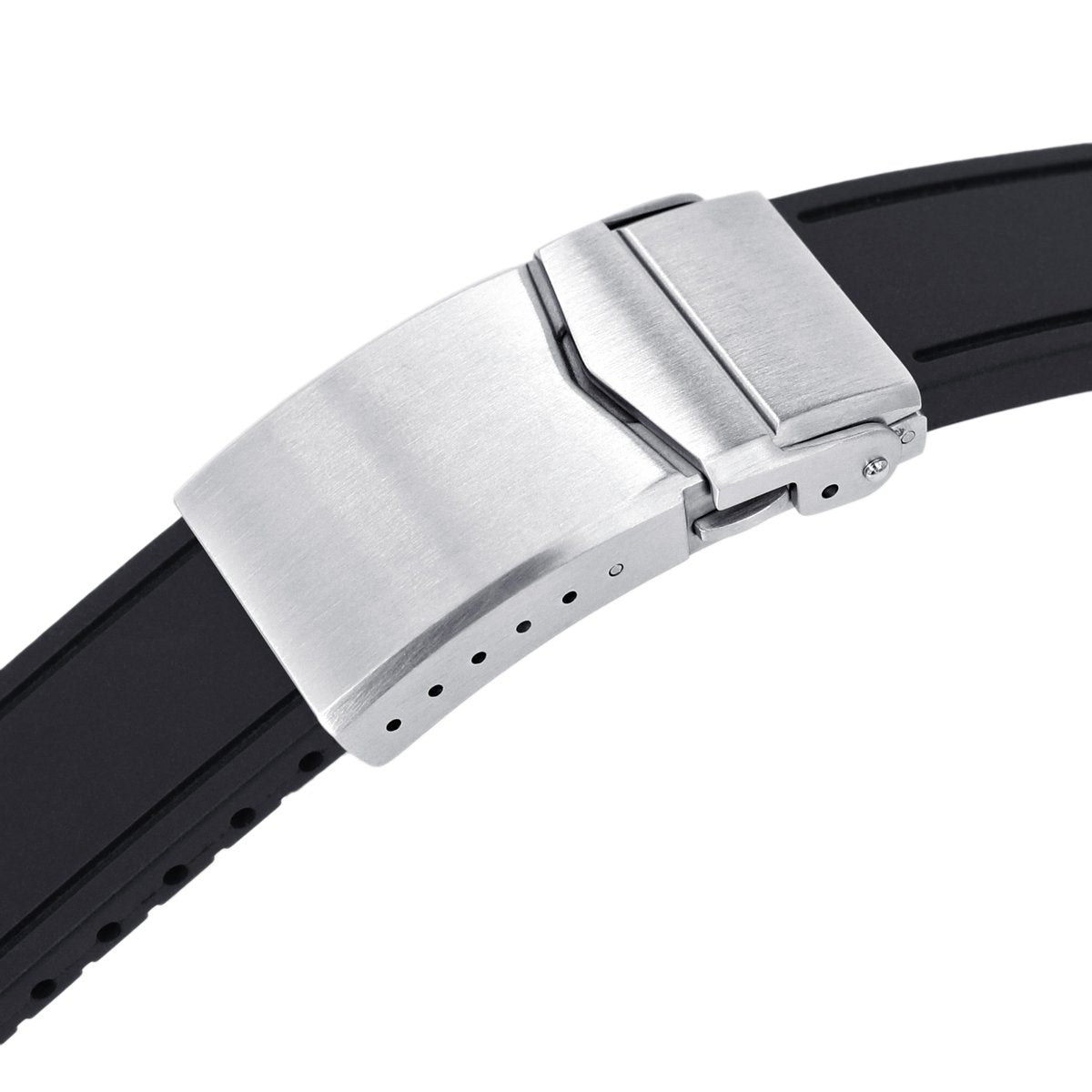 20mm Crafter Blue - Black Rubber Curved Lug Watch Band compatible with Seiko MM300 Prospex Marinemaster SBDX001, Button Control V-Clasp
