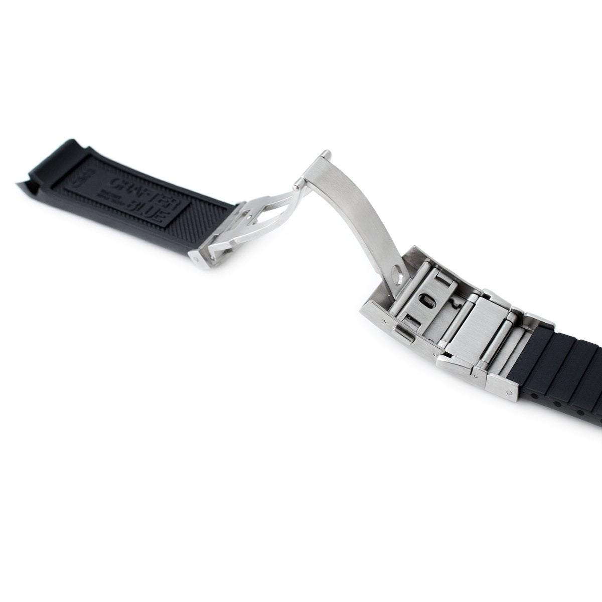 20mm Crafter Blue - Black Rubber Curved Lug Watch Band compatible with Seiko MM300 Prospex Marinemaster SBDX001, Wetsuit Ratchet Buckle