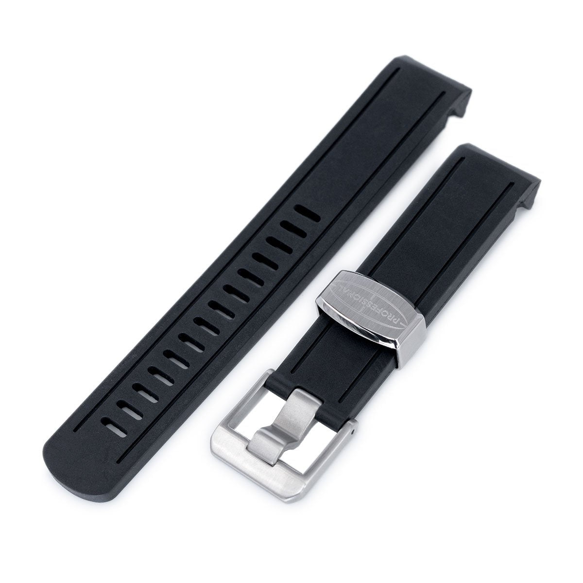 20mm Crafter Blue - Black Rubber Curved Lug Watch Band compatible with Seiko Sumo SBDC001, SBDC031 & SPB101