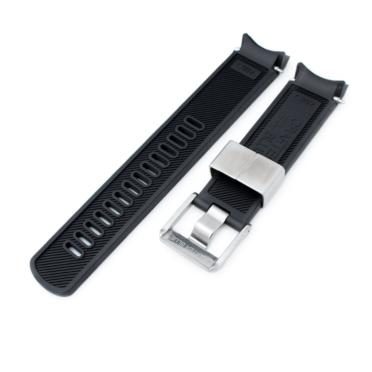 20mm Crafter Blue - Black Rubber Curved Lug Watch Band compatible with Seiko Sumo SBDC001, SBDC031 & SPB101