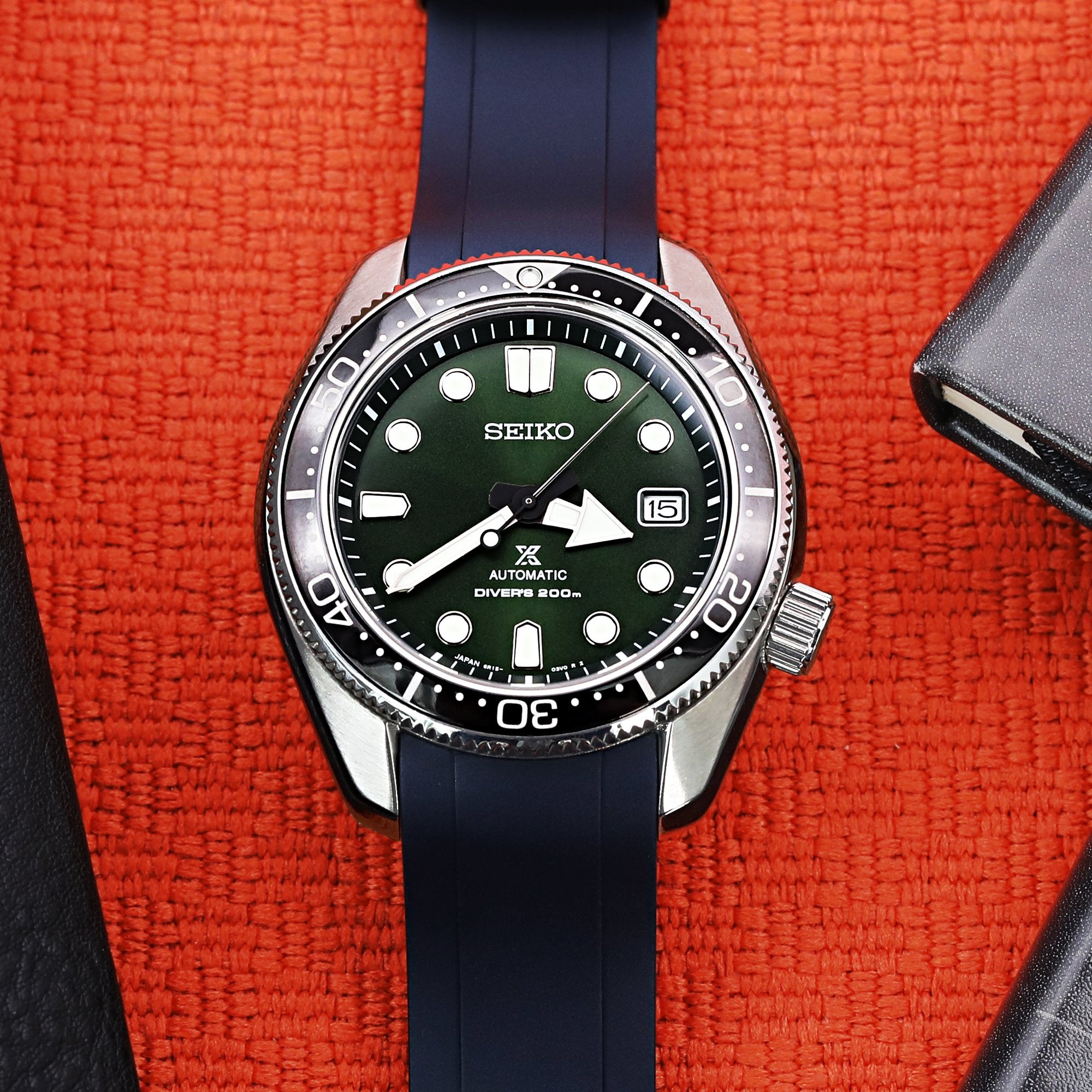 20mm Crafter Blue - Dark Blue Rubber Curved Lug Watch Strap compatible with Seiko Baby MM200 & Mini Turtles