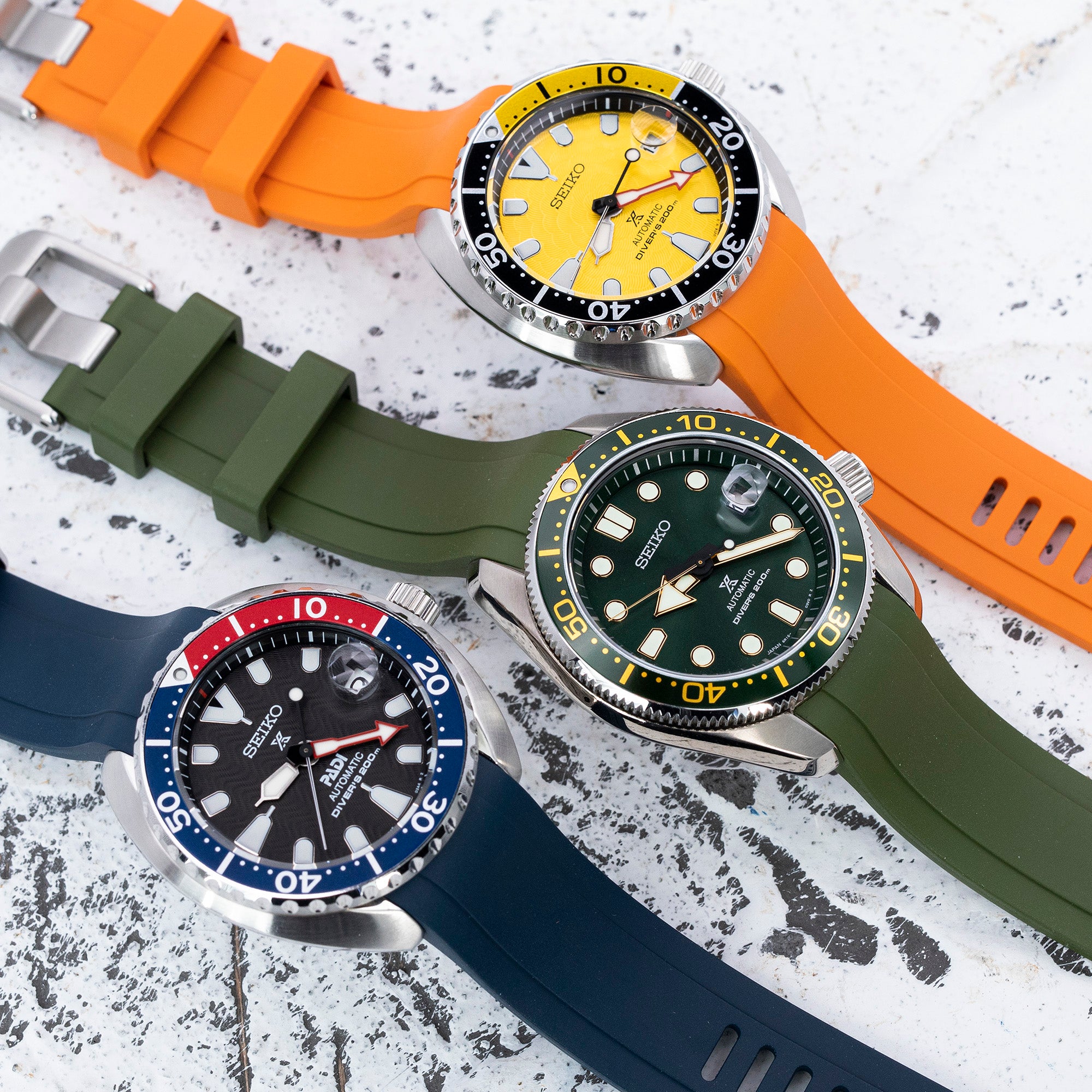 20mm Crafter Blue - Dark Blue Rubber Curved Lug Watch Strap compatible with Seiko Baby MM200 & Mini Turtles
