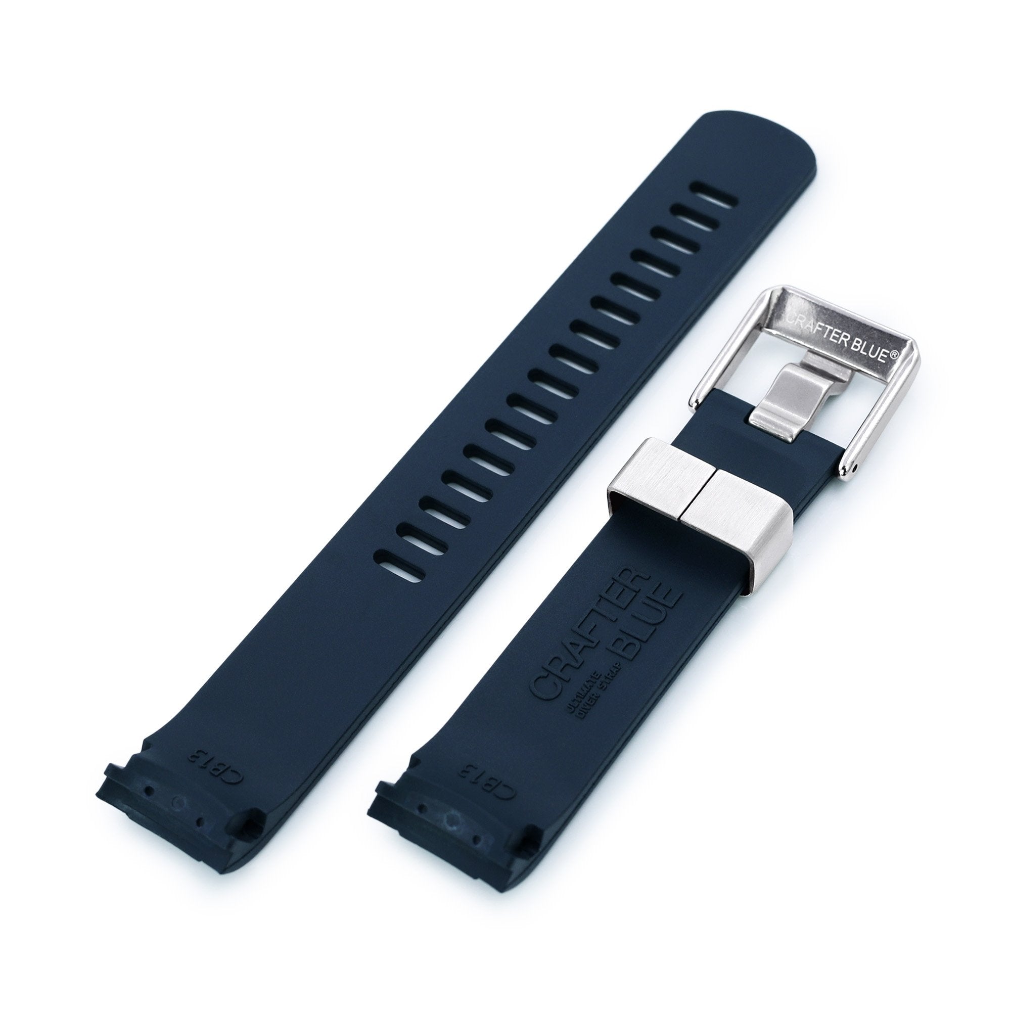 20mm Crafter Blue - Dark Blue Rubber Curved Lug Watch Strap compatible with Seiko Baby MM200 & Mini Turtles