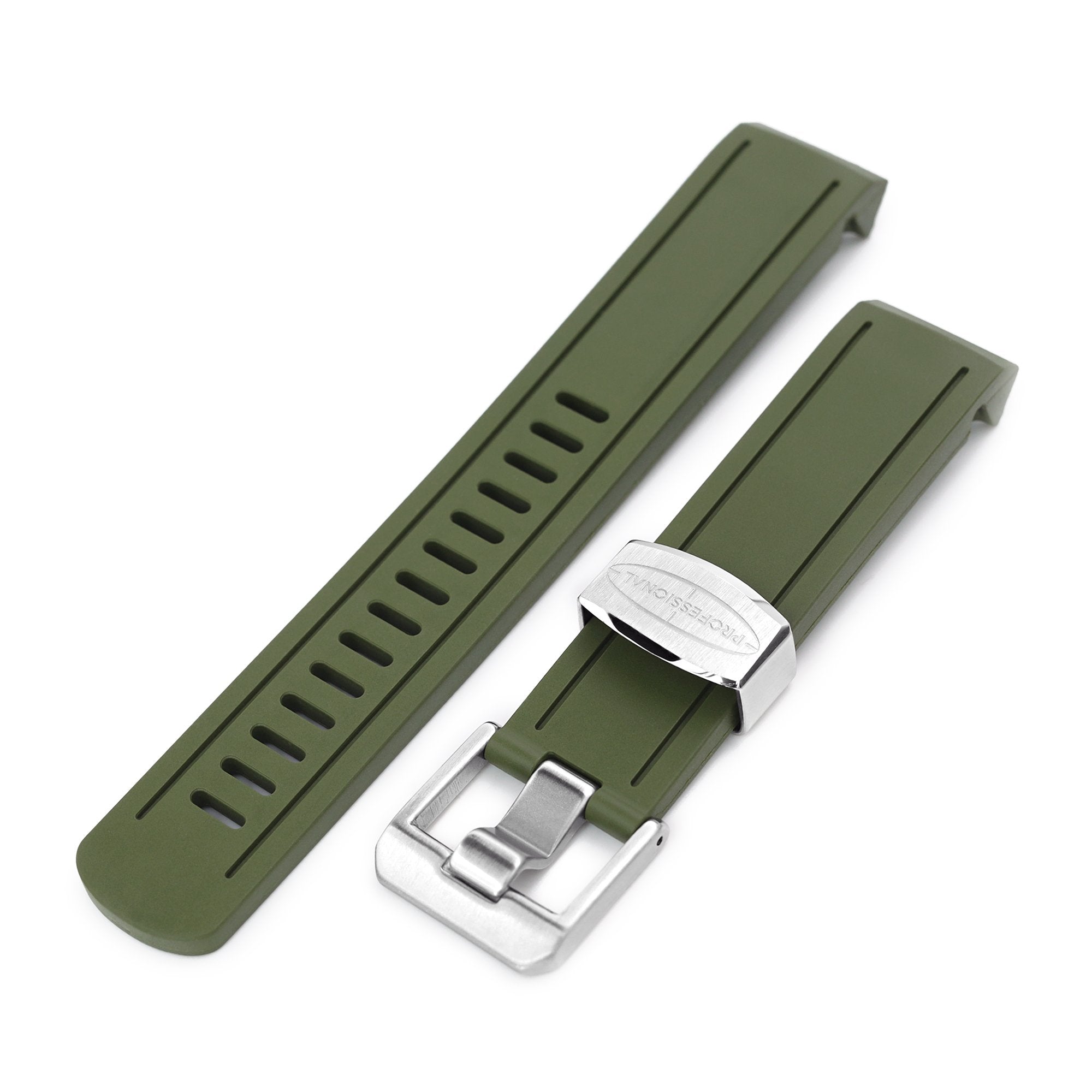 20mm Crafter Blue - Military Green Rubber Curved Lug Watch Band compatible with Seiko Sumo SBDC001, SBDC031 & SPB101