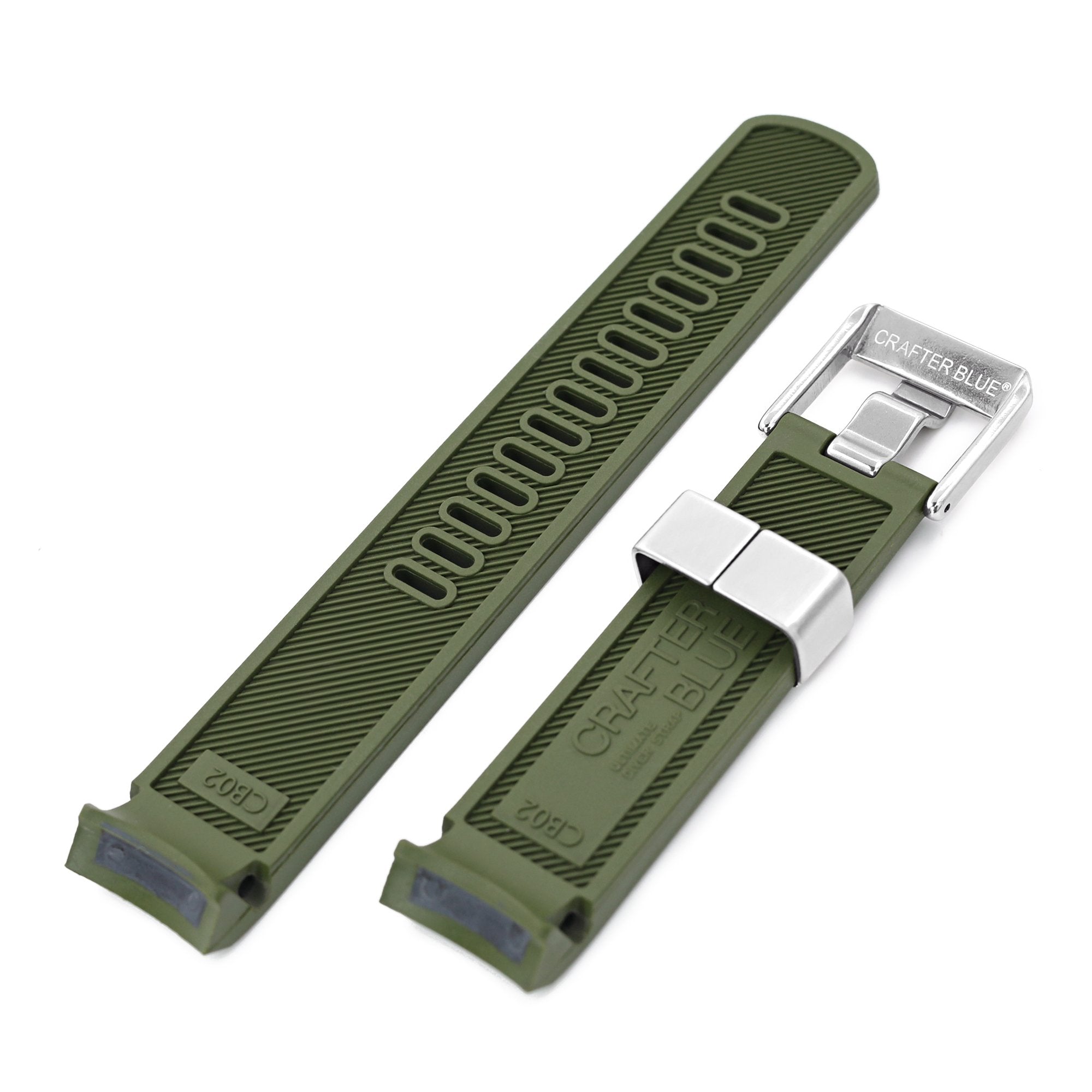 20mm Crafter Blue - Military Green Rubber Curved Lug Watch Band compatible with Seiko Sumo SBDC001, SBDC031 & SPB101