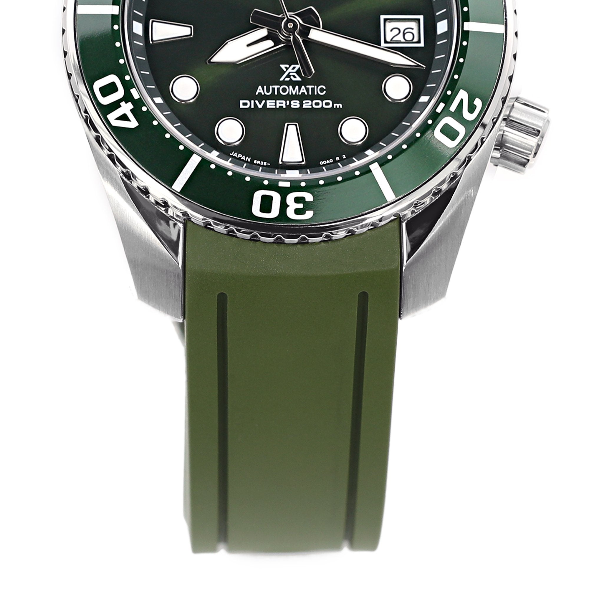 20mm Crafter Blue - Military Green Rubber Curved Lug Watch Band compatible with Seiko Sumo SBDC001, SBDC031 & SPB101