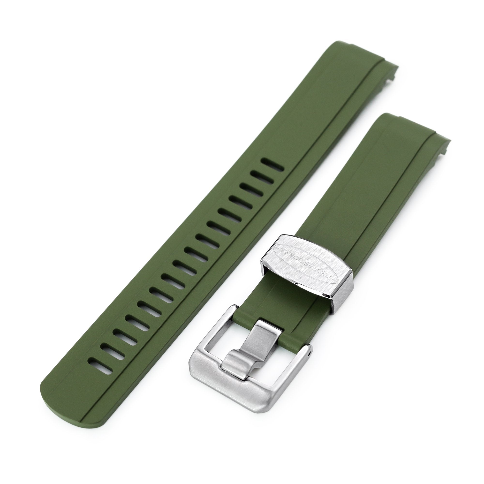 20mm Crafter Blue - Military Green Rubber Curved Lug Watch Strap compatible with Seiko Baby MM200 & Mini Turtles SRPC35