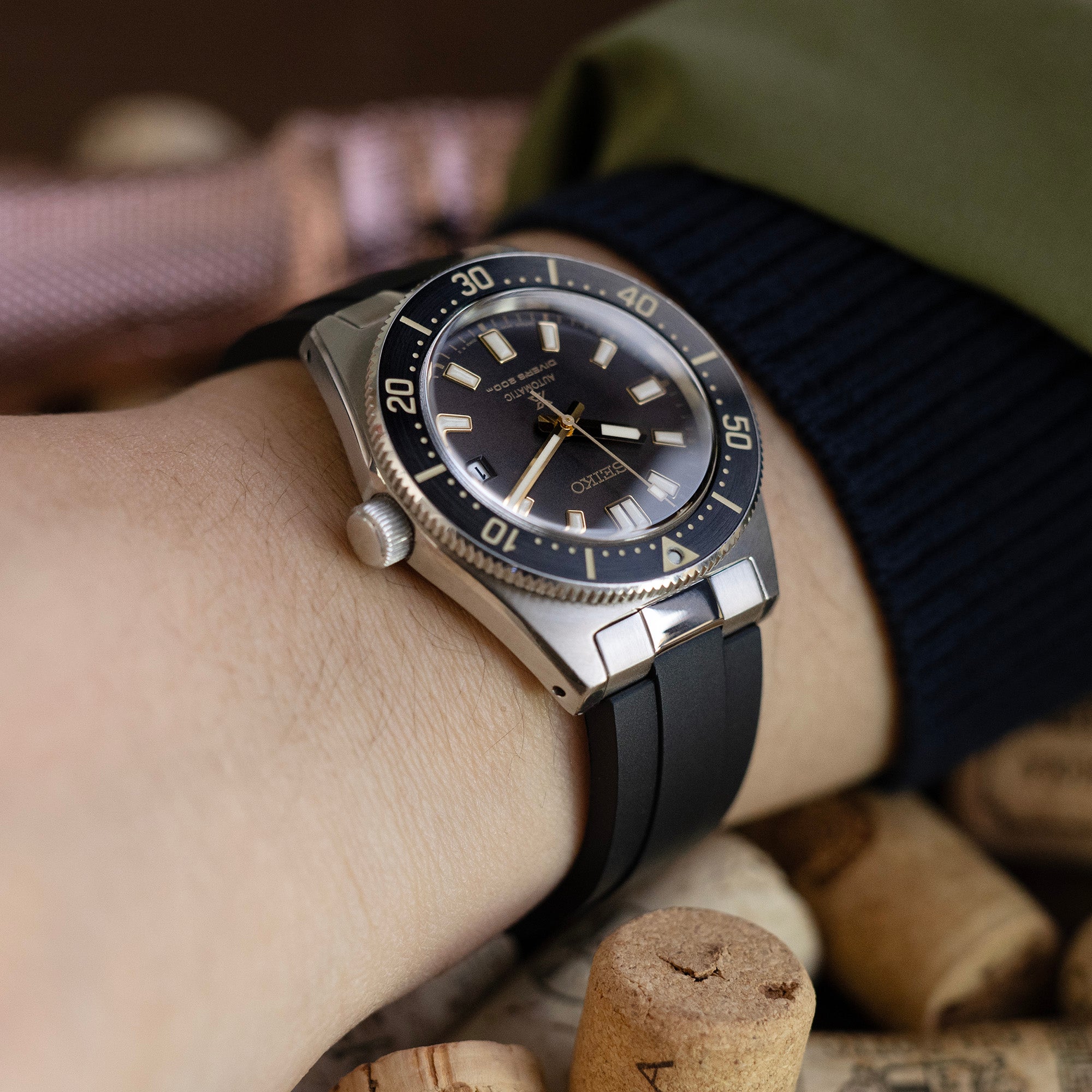 20mm Crafter Blue - MX03-143 Black FKM Rubber Strap With End Links For Seiko 63MAS Diver 40.50mm SPB143 SPB145