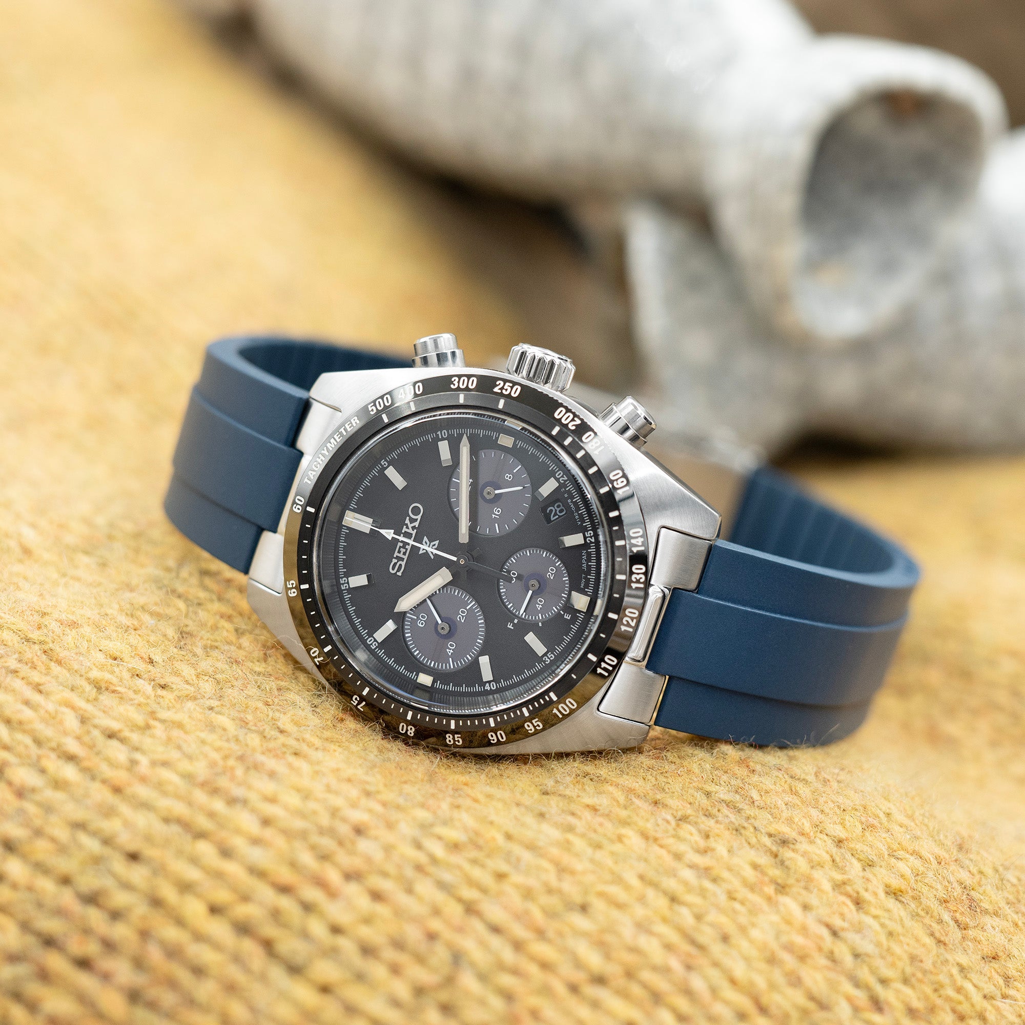 20mm Crafter Blue - MX03-813 Blue FKM Rubber Strap With End Links For Seiko Speedtimer SSC813