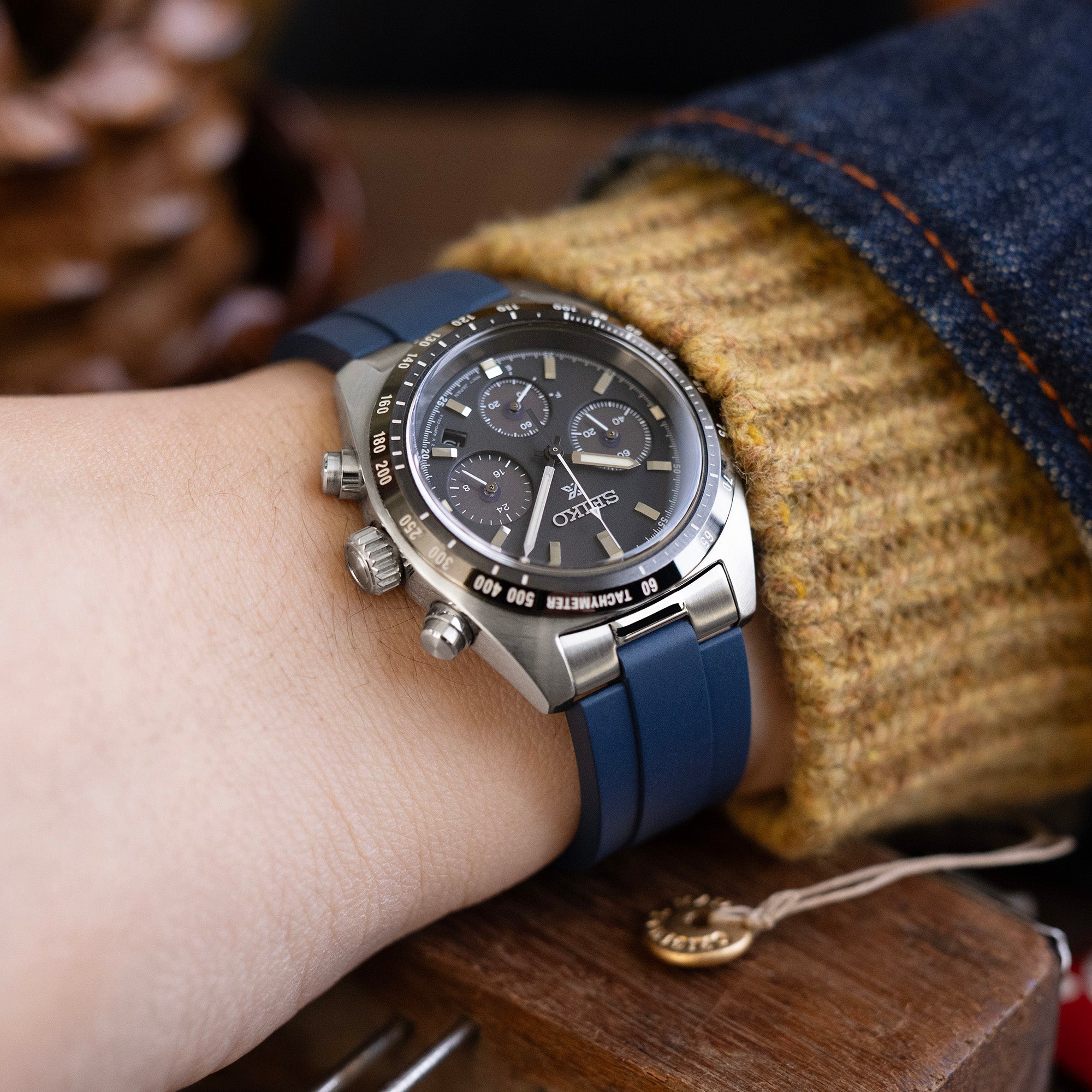 20mm Crafter Blue - MX03-813 Blue FKM Rubber Strap With End Links For Seiko Speedtimer SSC813