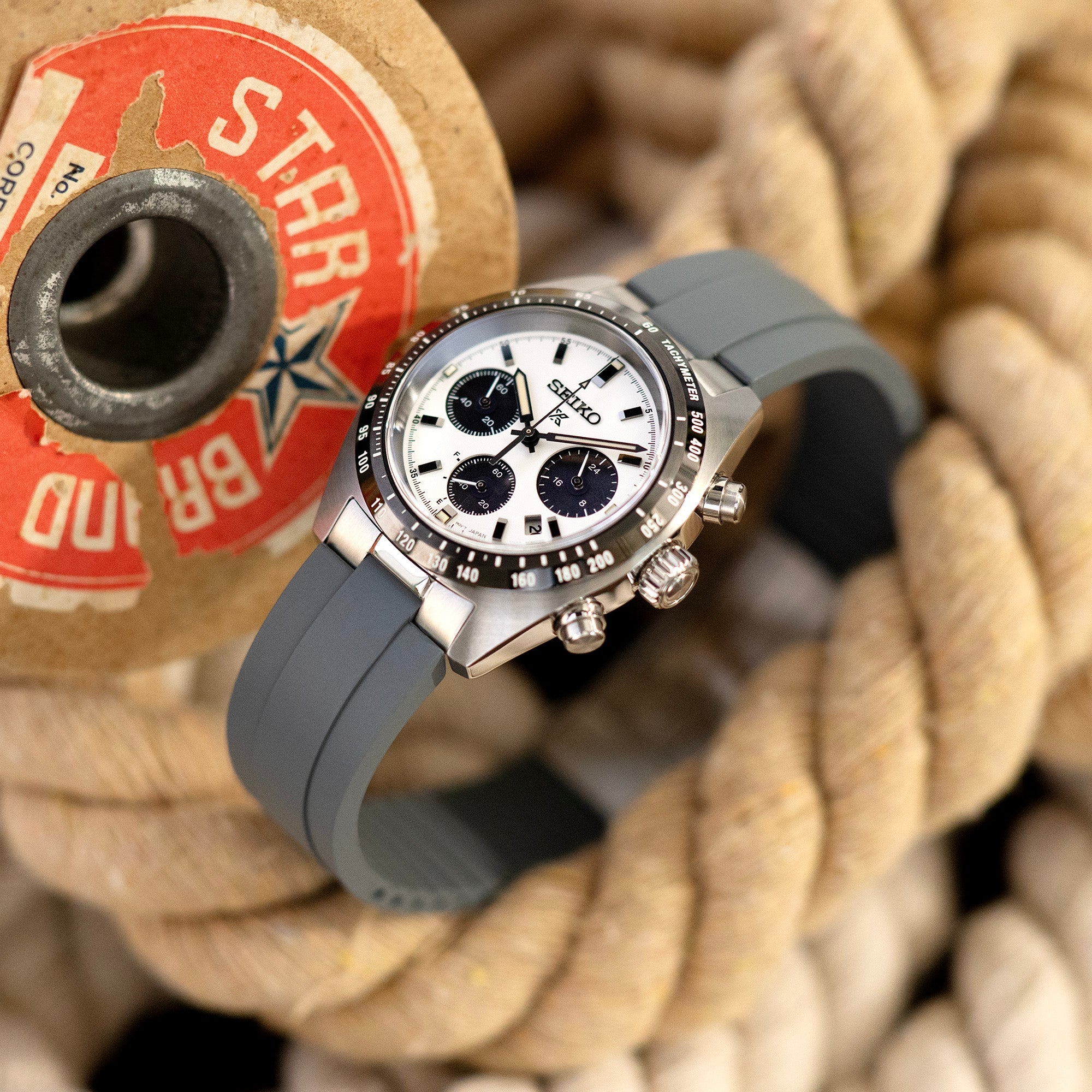 20mm Crafter Blue - MX03-813 Light-Grey FKM Rubber Strap With End Links For Seiko Speedtimer SSC813