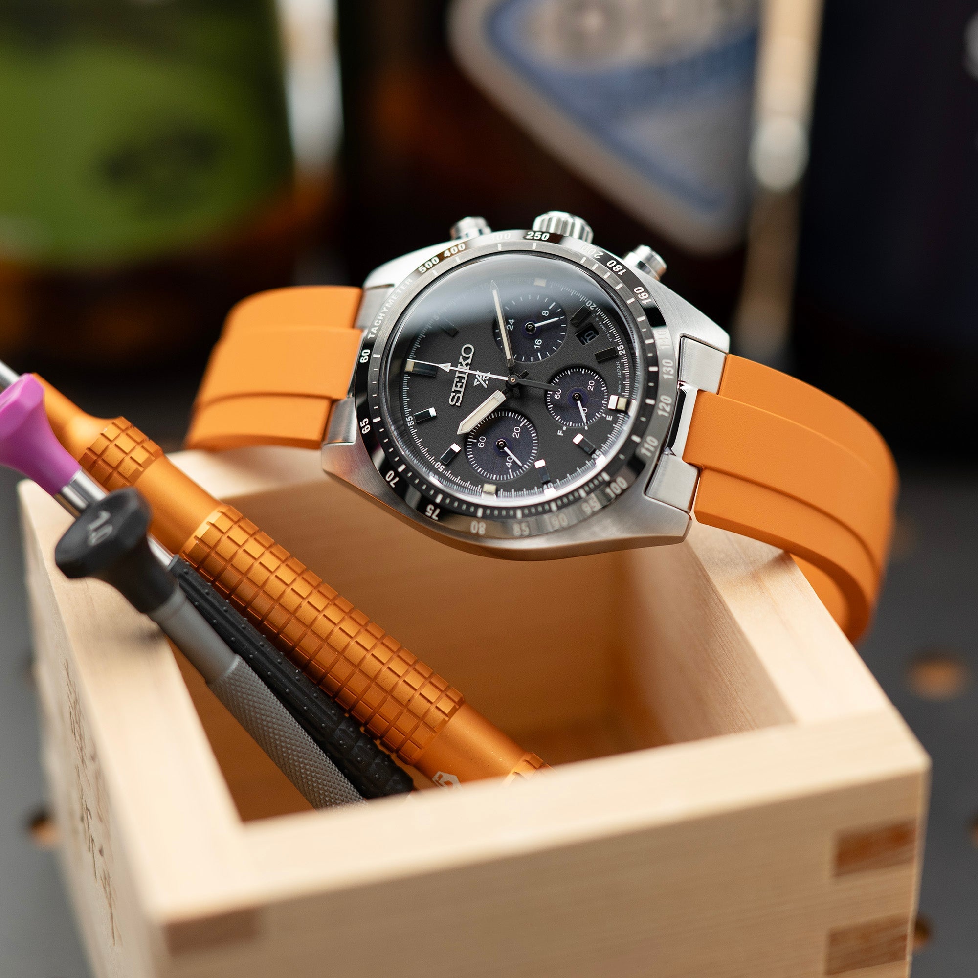 20mm Crafter Blue - MX03-813 Orange FKM Rubber Strap With End Links For Seiko Speedtimer SSC813