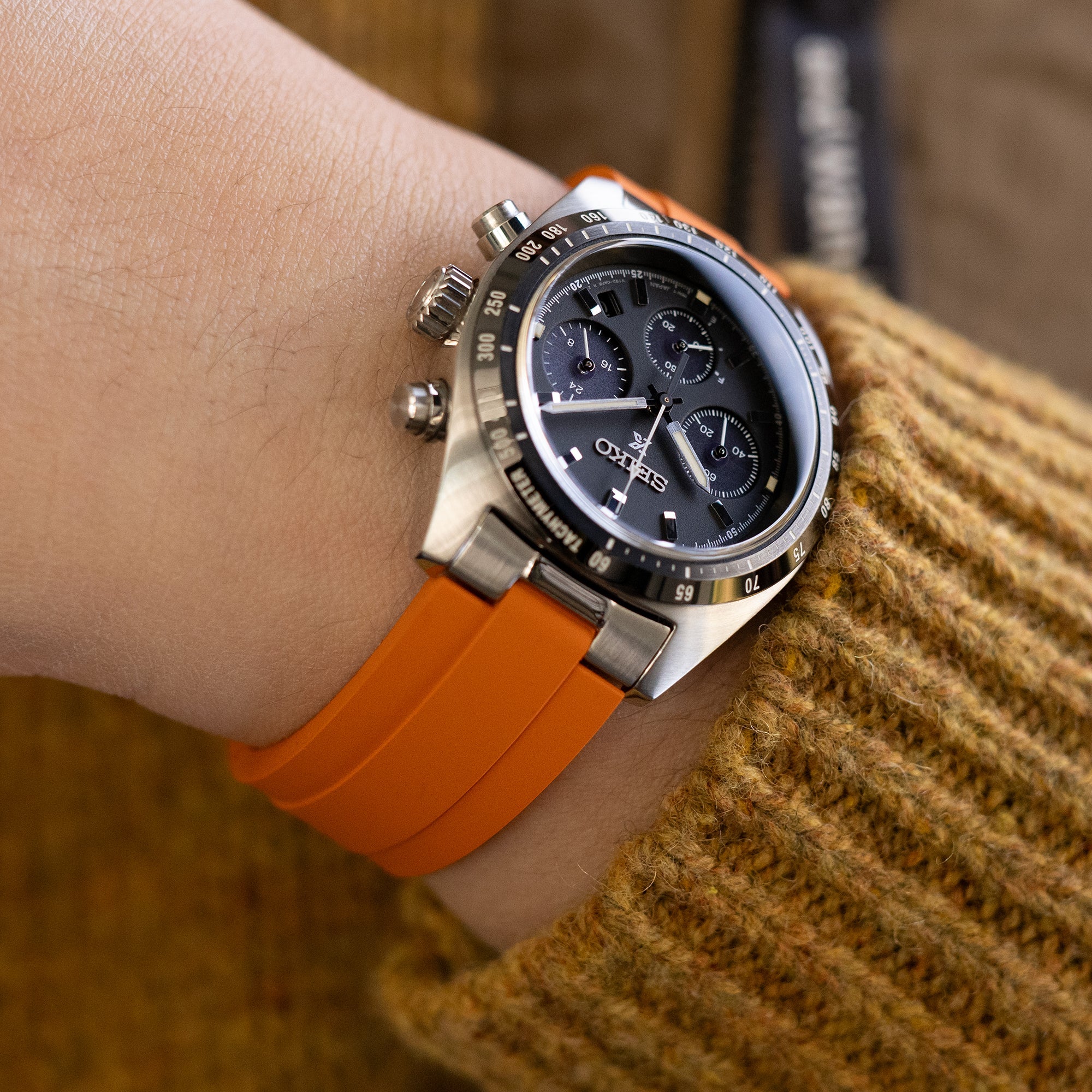 20mm Crafter Blue - MX03-813 Orange FKM Rubber Strap With End Links For Seiko Speedtimer SSC813