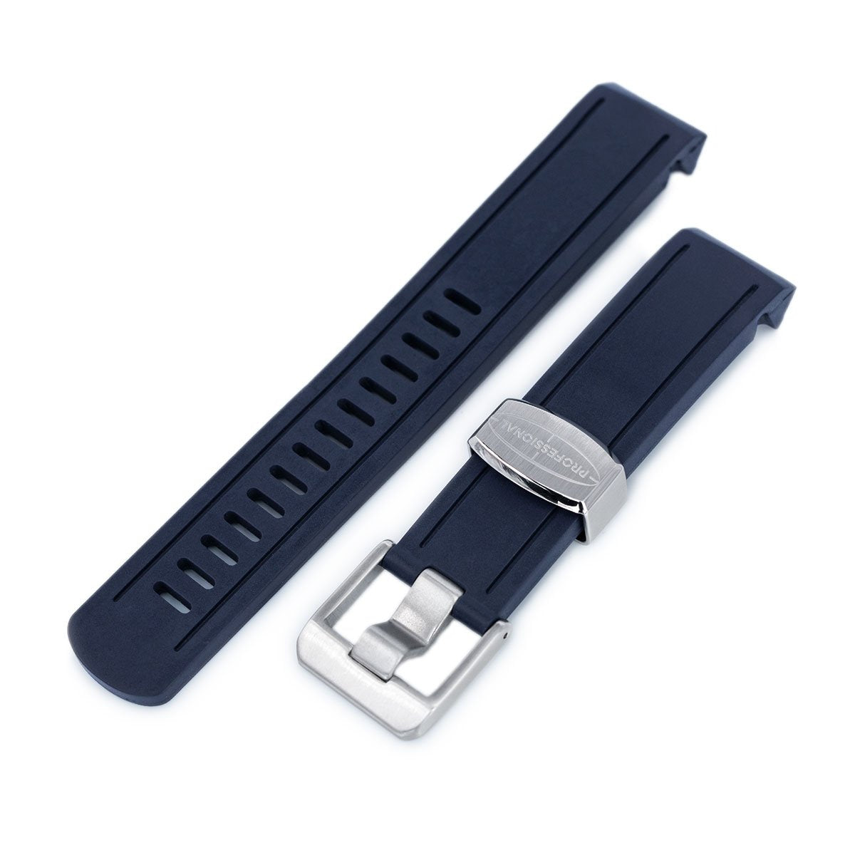 20mm Crafter Blue - Navy Blue Rubber Curved Lug Watch Band compatible with Seiko Sumo SBDC001, SBDC031 & SPB101