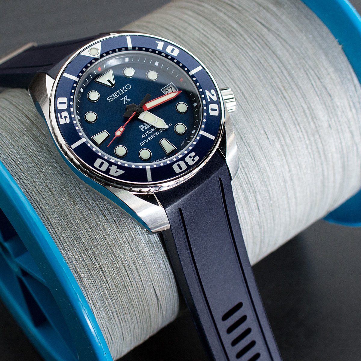 20mm Crafter Blue - Navy Blue Rubber Curved Lug Watch Band compatible with Seiko Sumo SBDC001, SBDC031 & SPB101