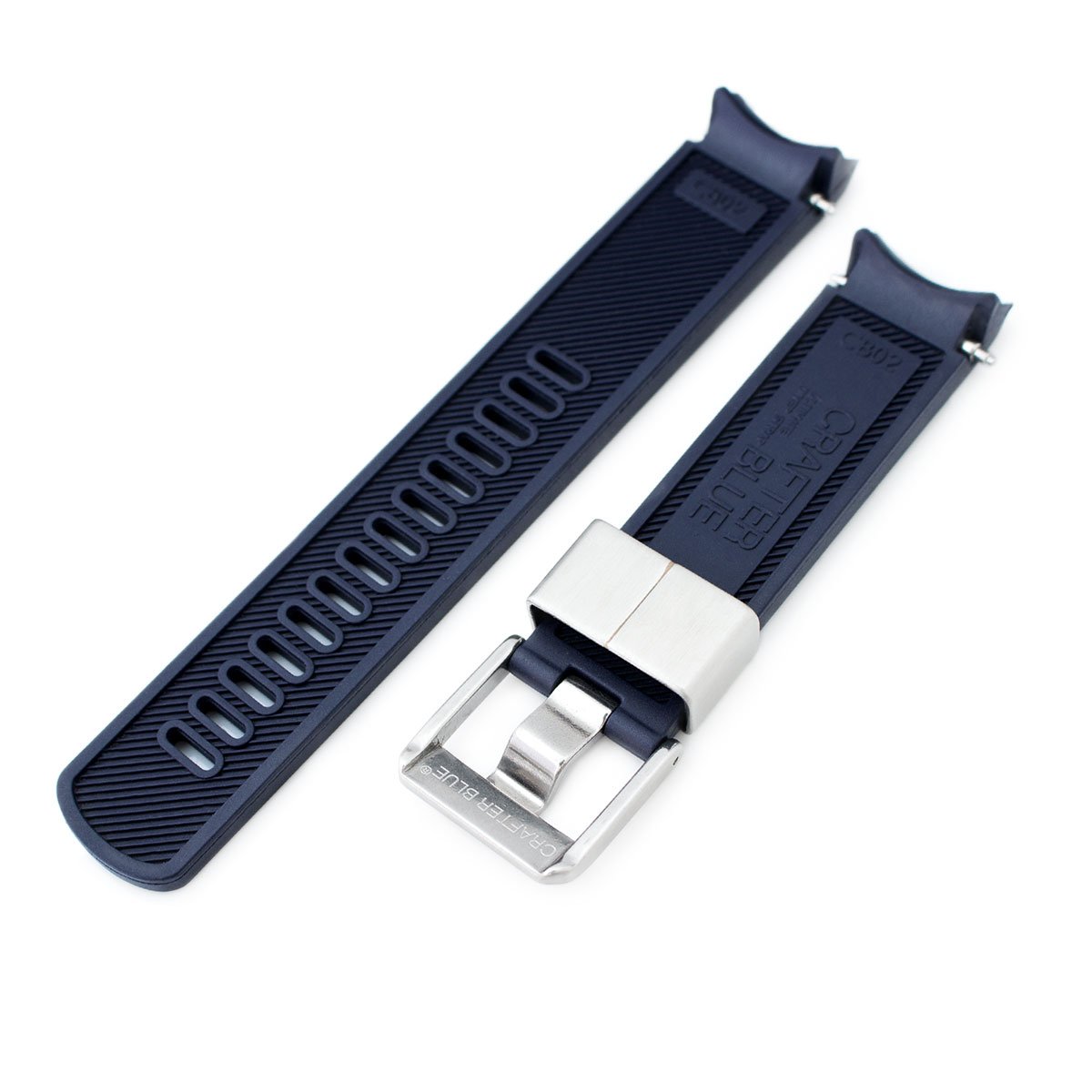 20mm Crafter Blue - Navy Blue Rubber Curved Lug Watch Band compatible with Seiko Sumo SBDC001, SBDC031 & SPB101