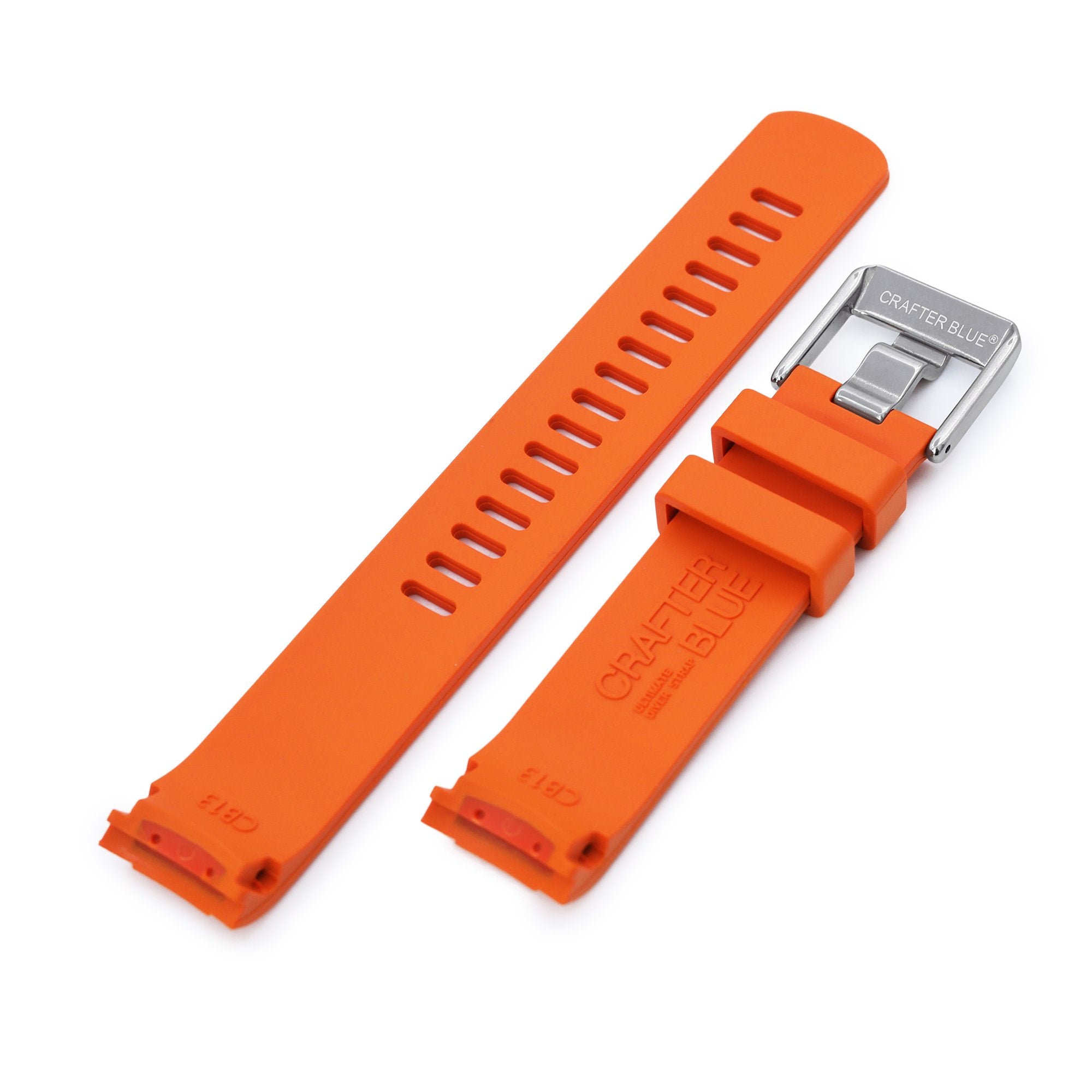 20mm Crafter Blue - Orange Rubber Curved Lug Watch Strap compatible with Seiko Baby MM200 & Mini Turtles SRPC35
