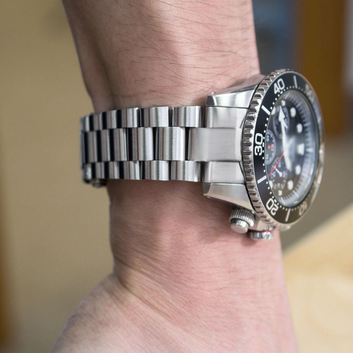 20mm Endmill Watch Band compatible with Seiko Solar Power SSC015, Diver Clasp Brushed