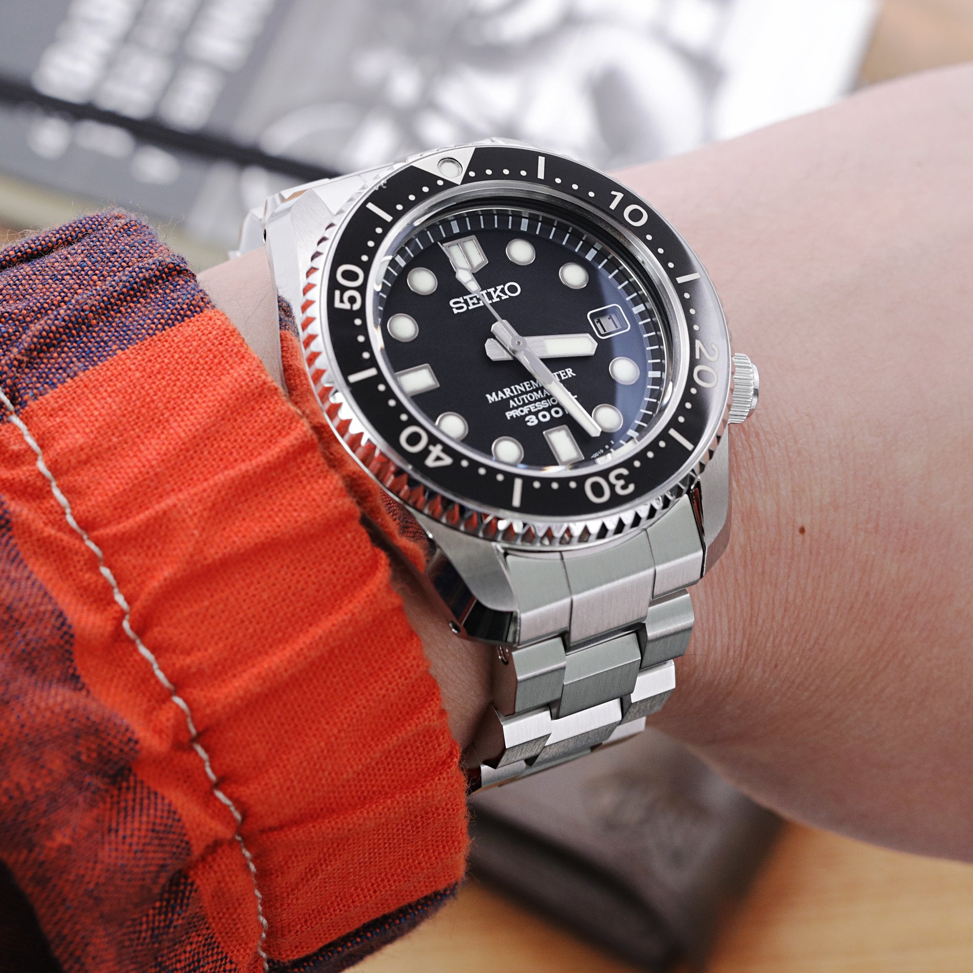 20mm Hexad Watch Band for Seiko MM300 Prospex Marinemaster SBDX001 SBDX017 SBDX023, Stainless Steel - Brushed, SUB Diver Clasp