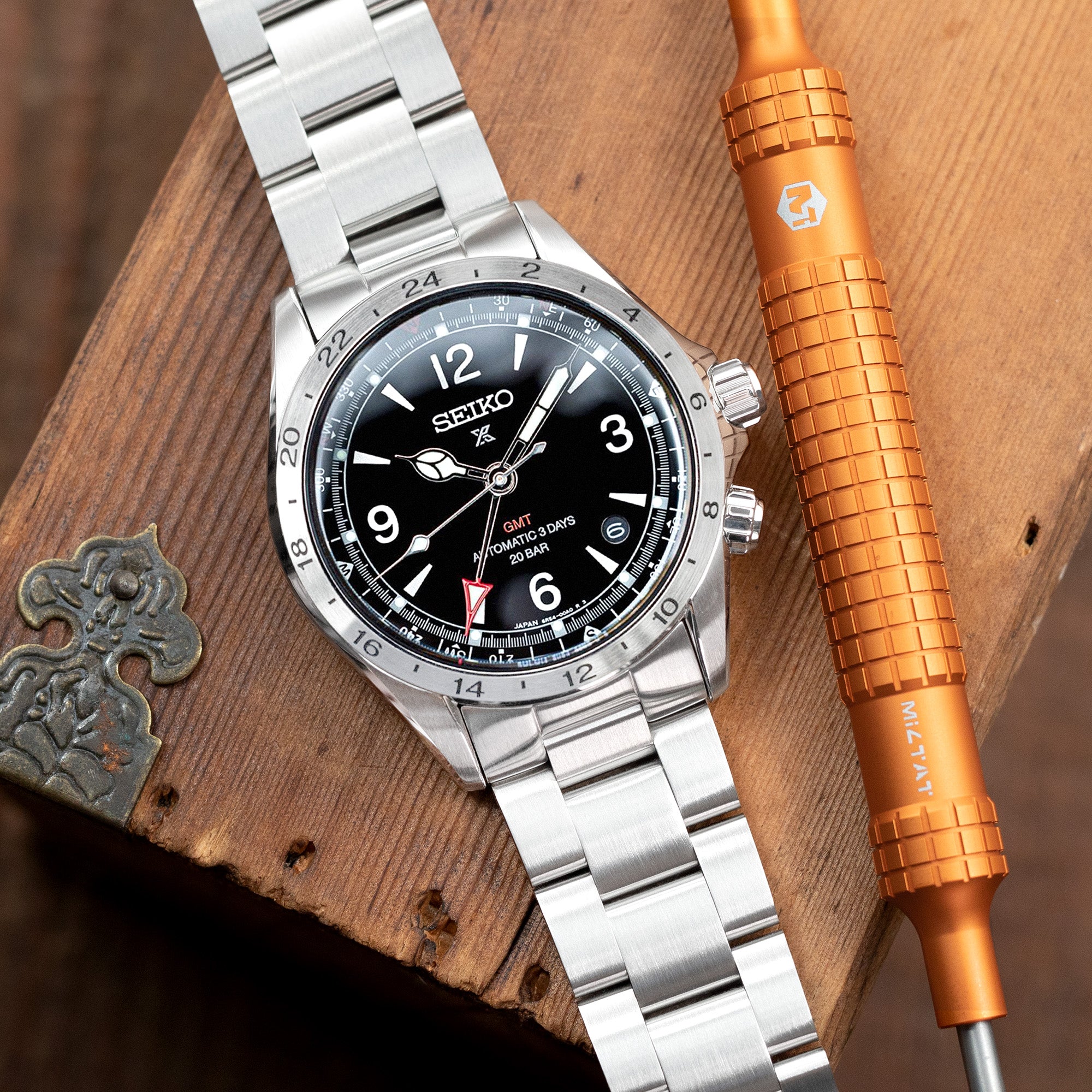 20mm Insert Endlink Super-O Boyer Watch Band for Seiko Alpinist SARB017 SPB155 SBEJ005 (compatible with Hamilton Khaki H70455733), Stainless Steel - Brushed, V Diver Clasp
