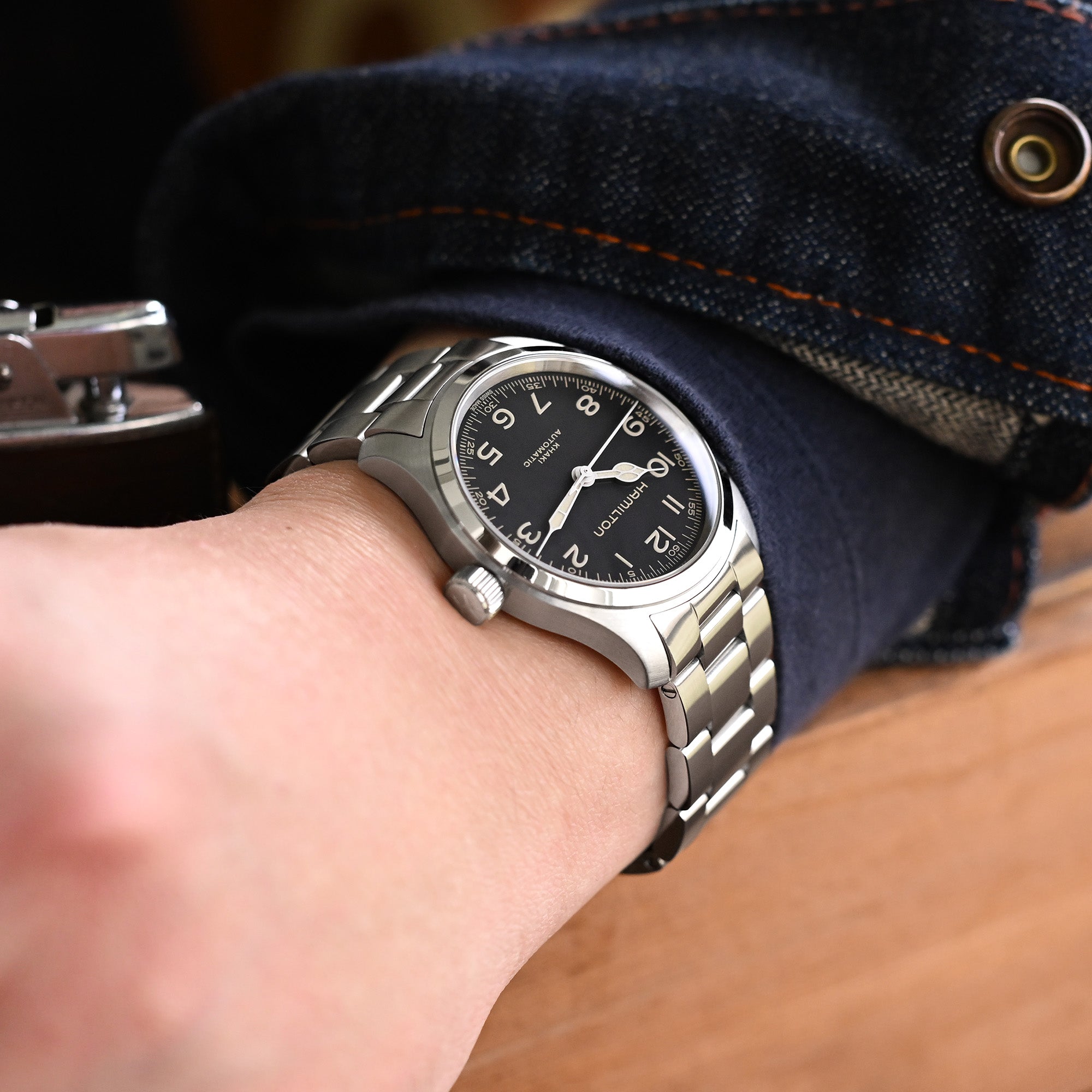 20mm Insert Endlink Super-O Boyer Watch Band for Seiko Alpinist SARB017 SPB155 SBEJ005 (compatible with Hamilton Khaki H70455733), Stainless Steel - Brushed, V Diver Clasp