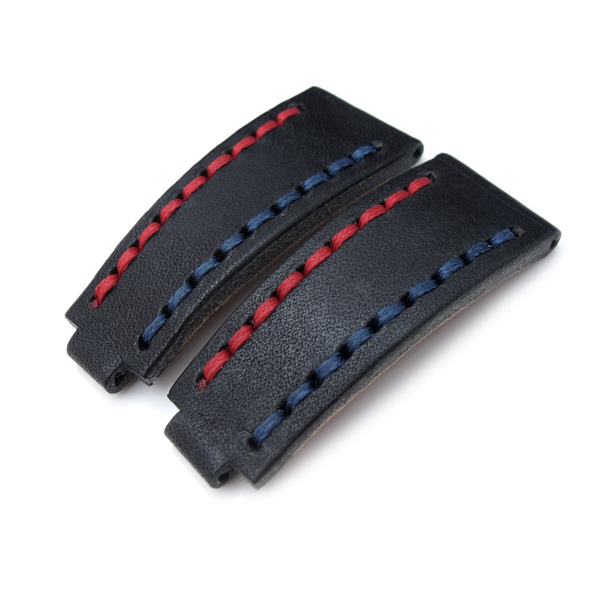 20mm MiLTAT RX 'X' Collection Watch Strap, NERO Black Genuine Calf, Red + Navy Blue St. Tailor-made for RX SUB & Explo