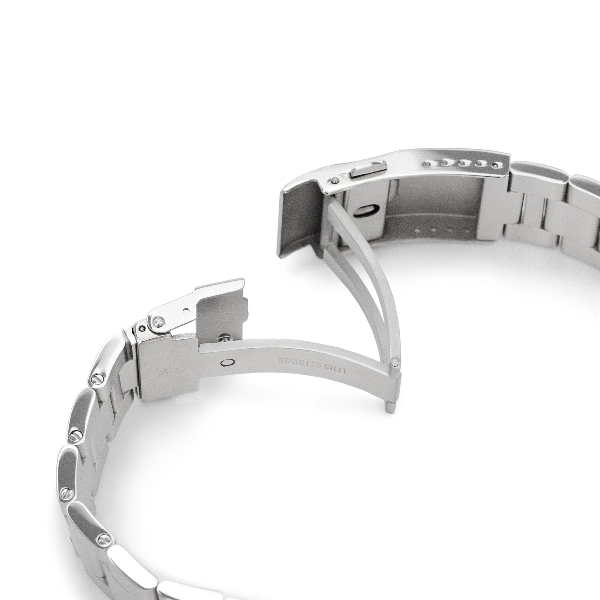 20mm Super-O Boyer Watch Band for Seiko Steelmaster SPB185 SPB187, Stainless Steel - Brushed, Baton Diver Clasp