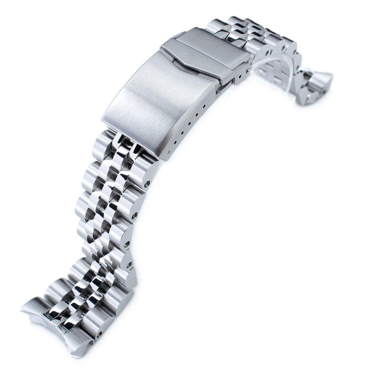 22mm Angus-J Louis JUB Watch Band for Seiko SKX007 SKX009 SKX011, Stainless Steel - Brushed, Polished Center Links, V Diver Clasp