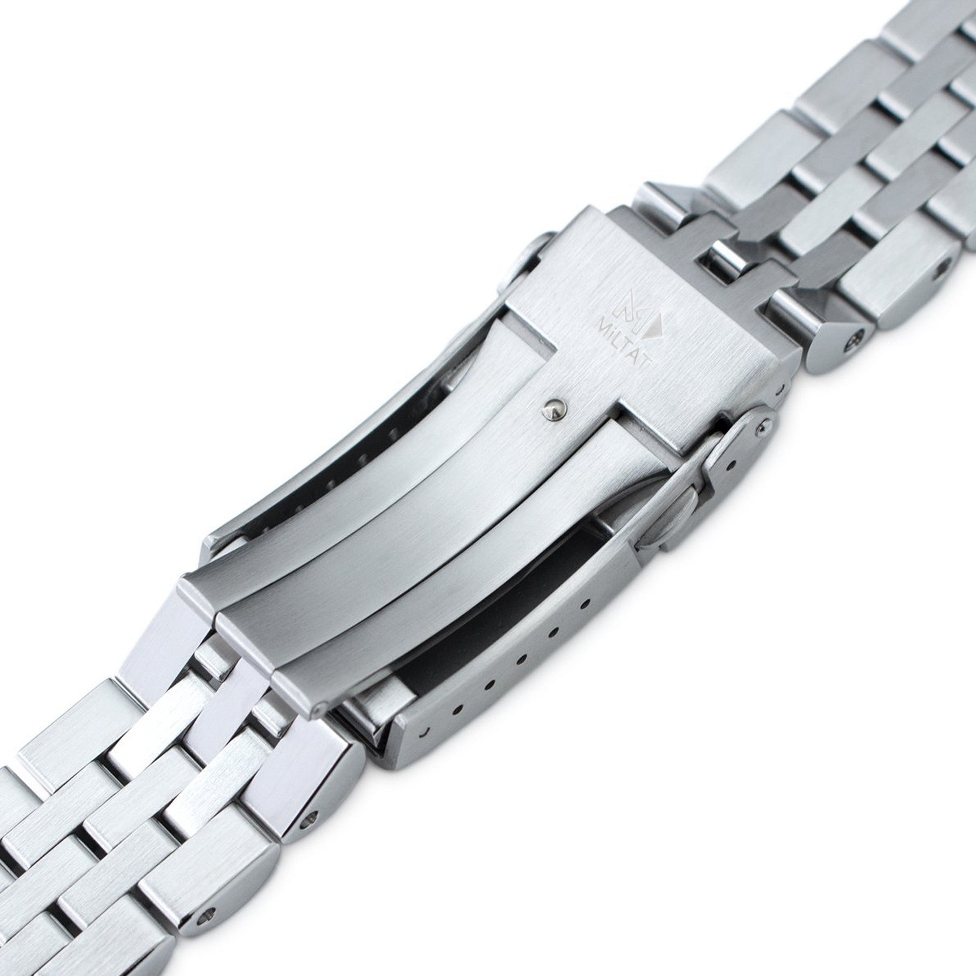 22mm Angus-J Louis Watch Band for Seiko 5 Sports GMT SSK001 SSK003 SBSC003, Stainless Steel - Brushed with Polished Center, V Diver Clasp